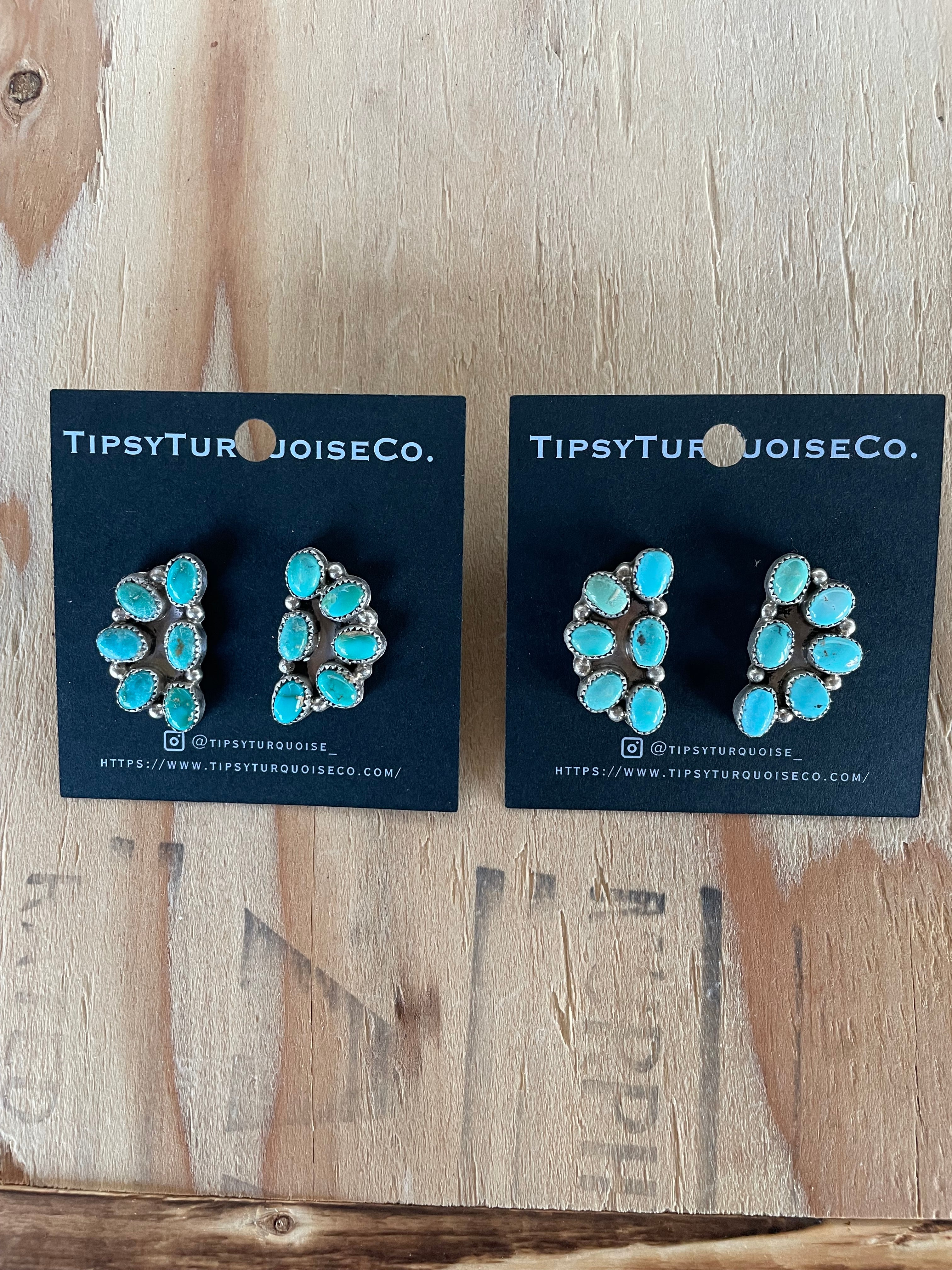 6 Stone Turquoise Half Earrings