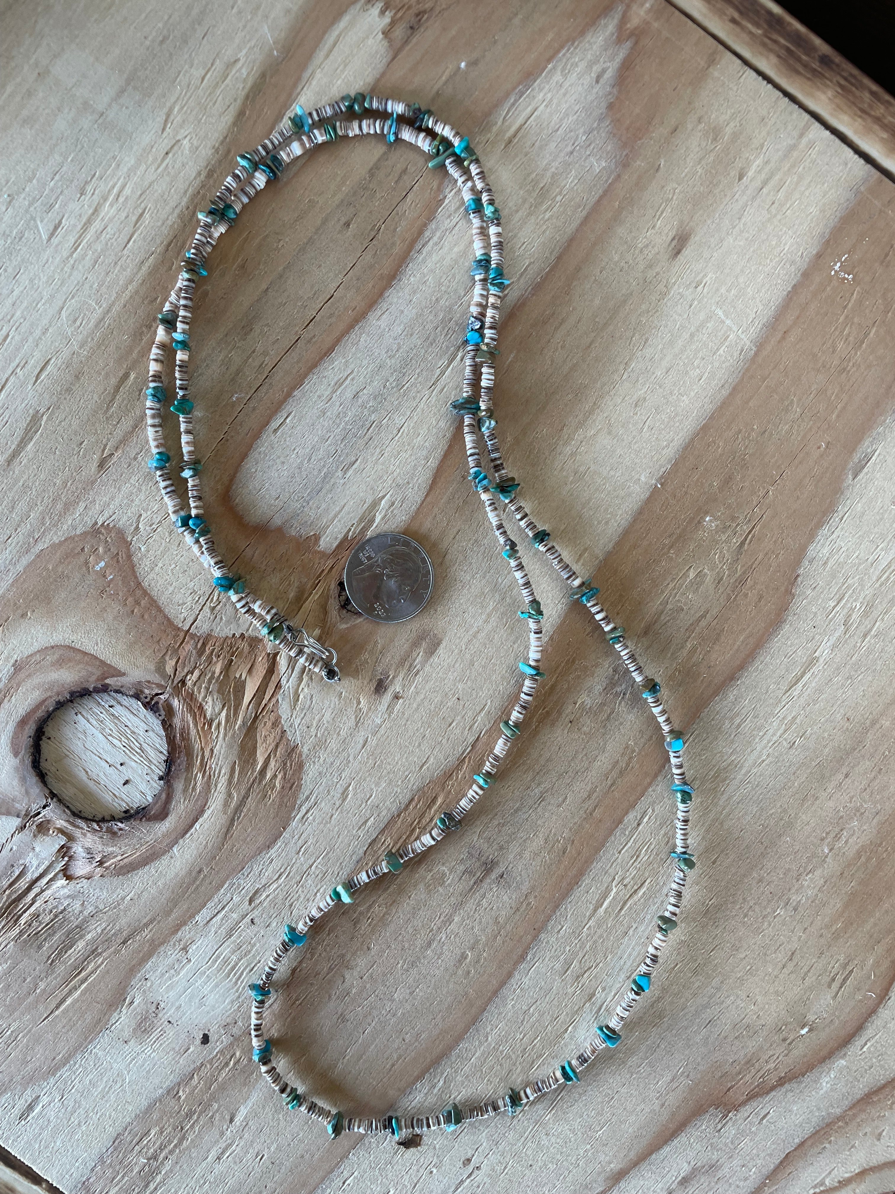 Turquoise & Heishi Necklace 40in