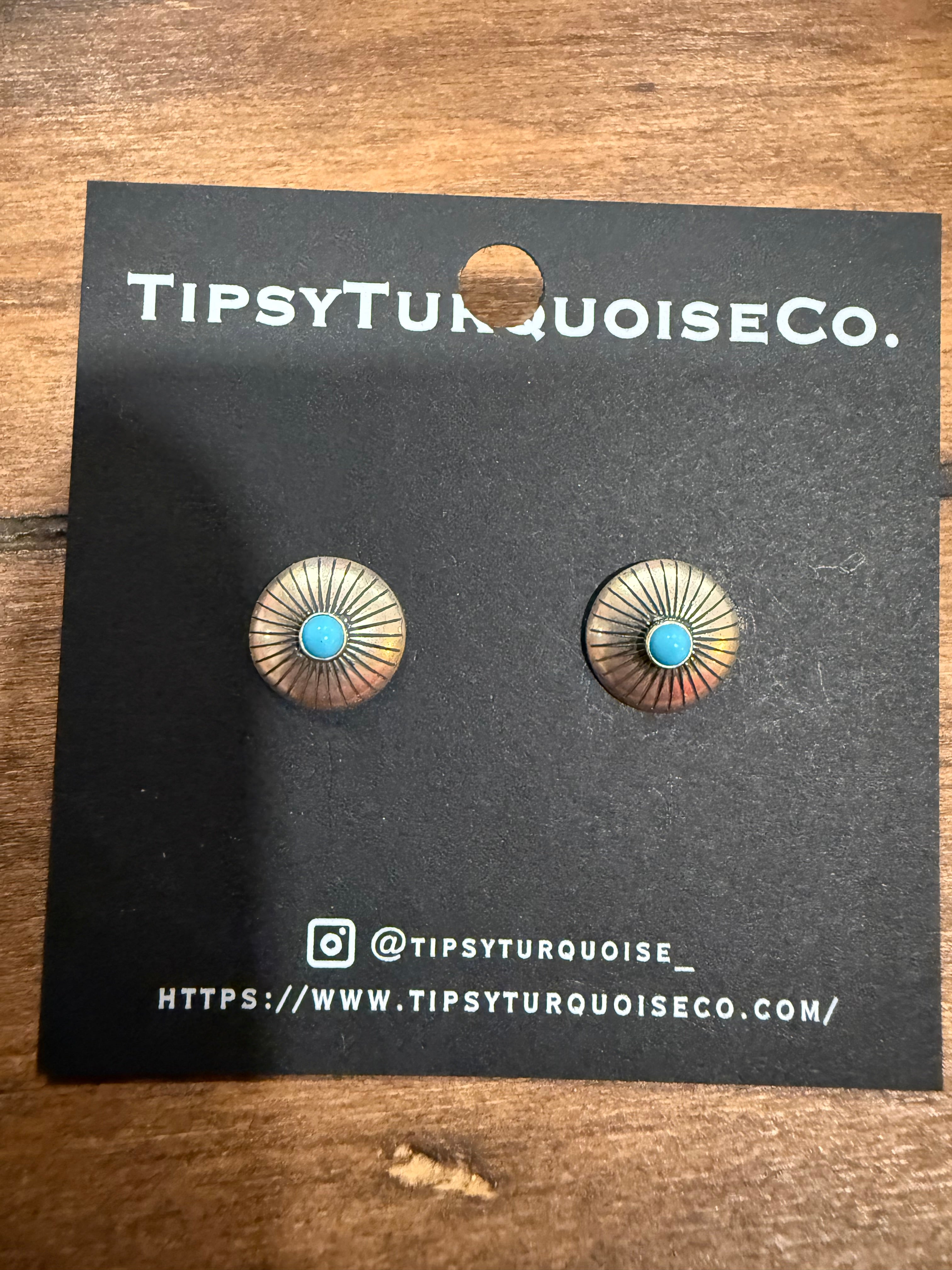 Small Sterling Silver Conches with Turquoise Stone