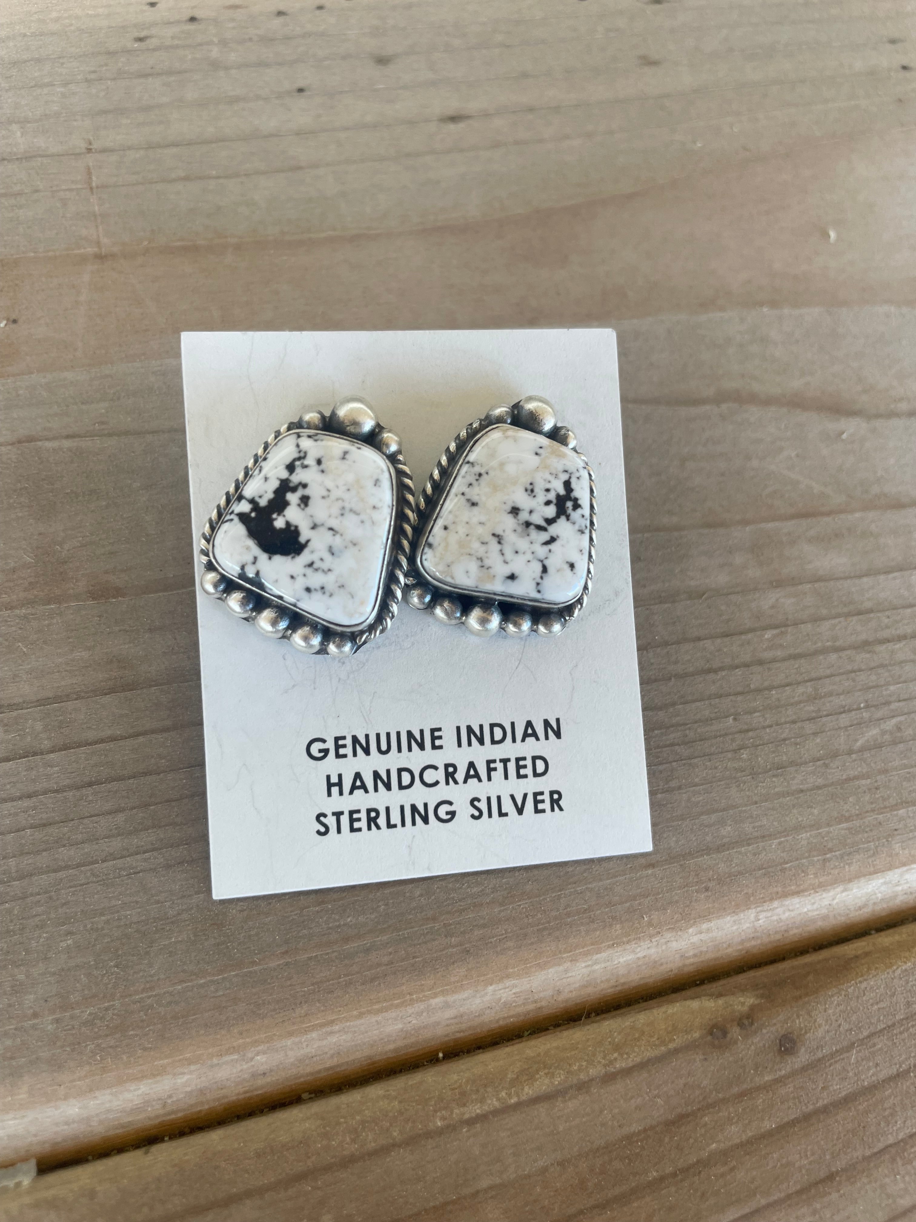 White Buffalo Studs with Silver Embellishments