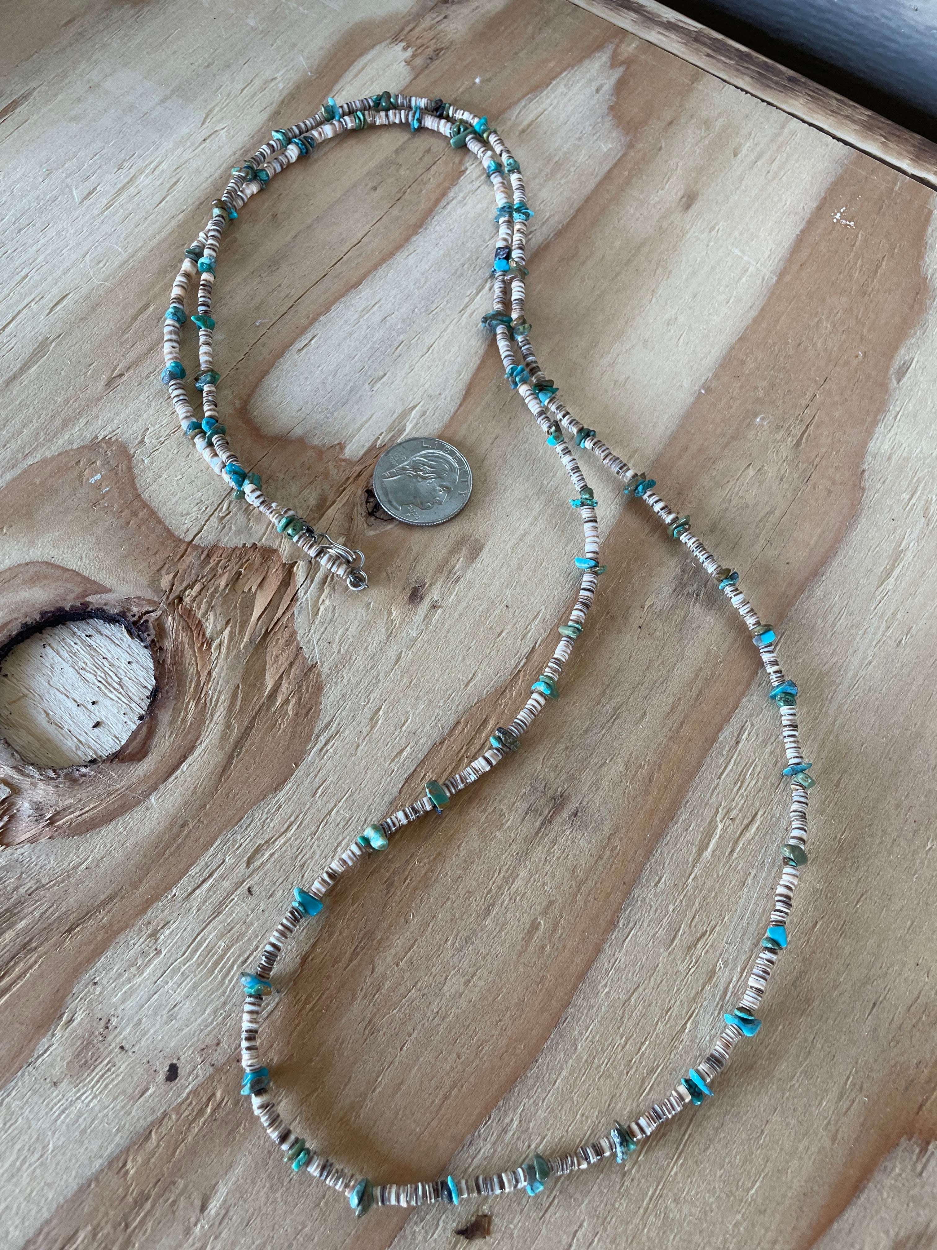 Turquoise & Heishi Necklace 40in