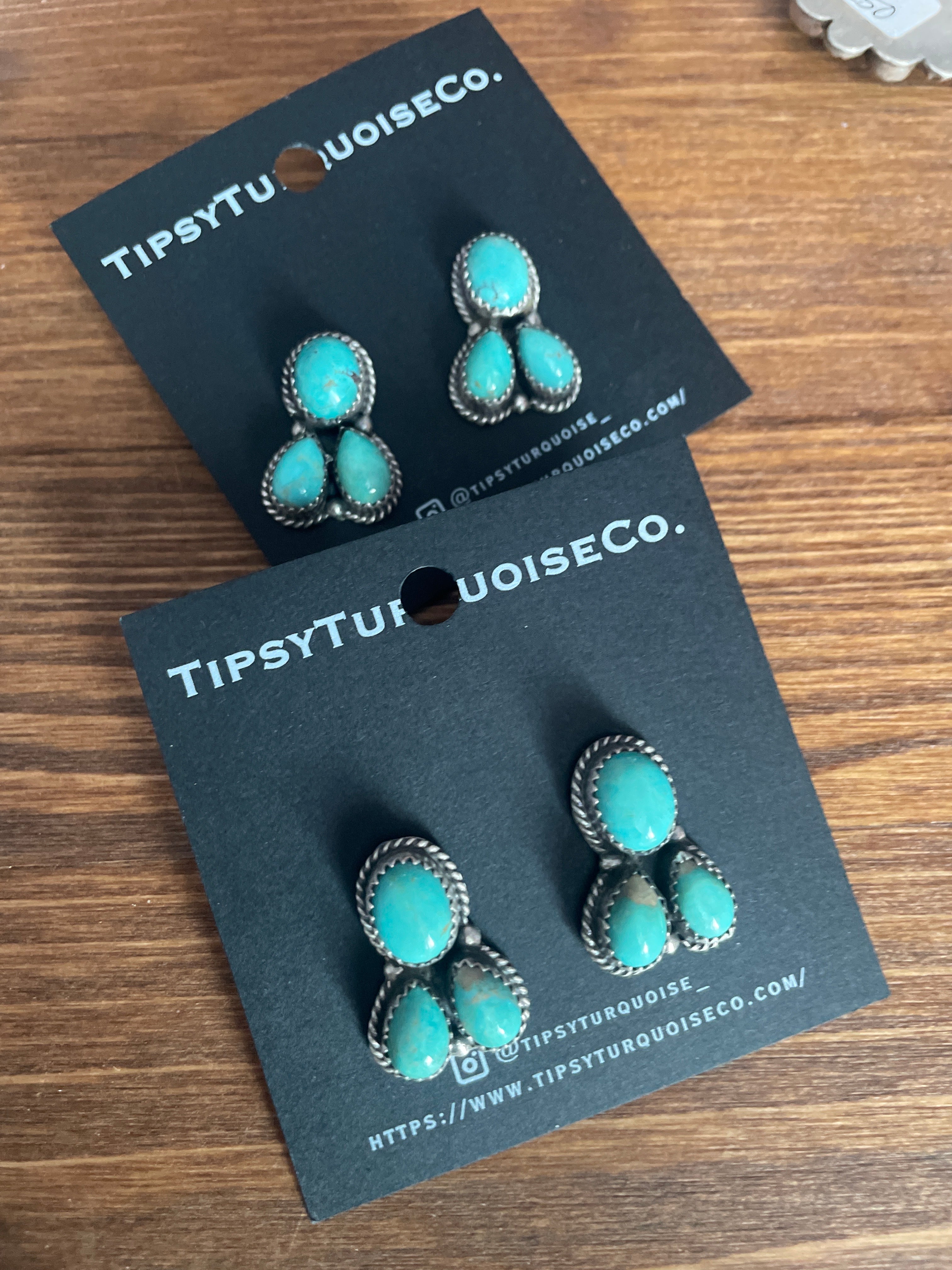 Three Stone Turquoise Earrings