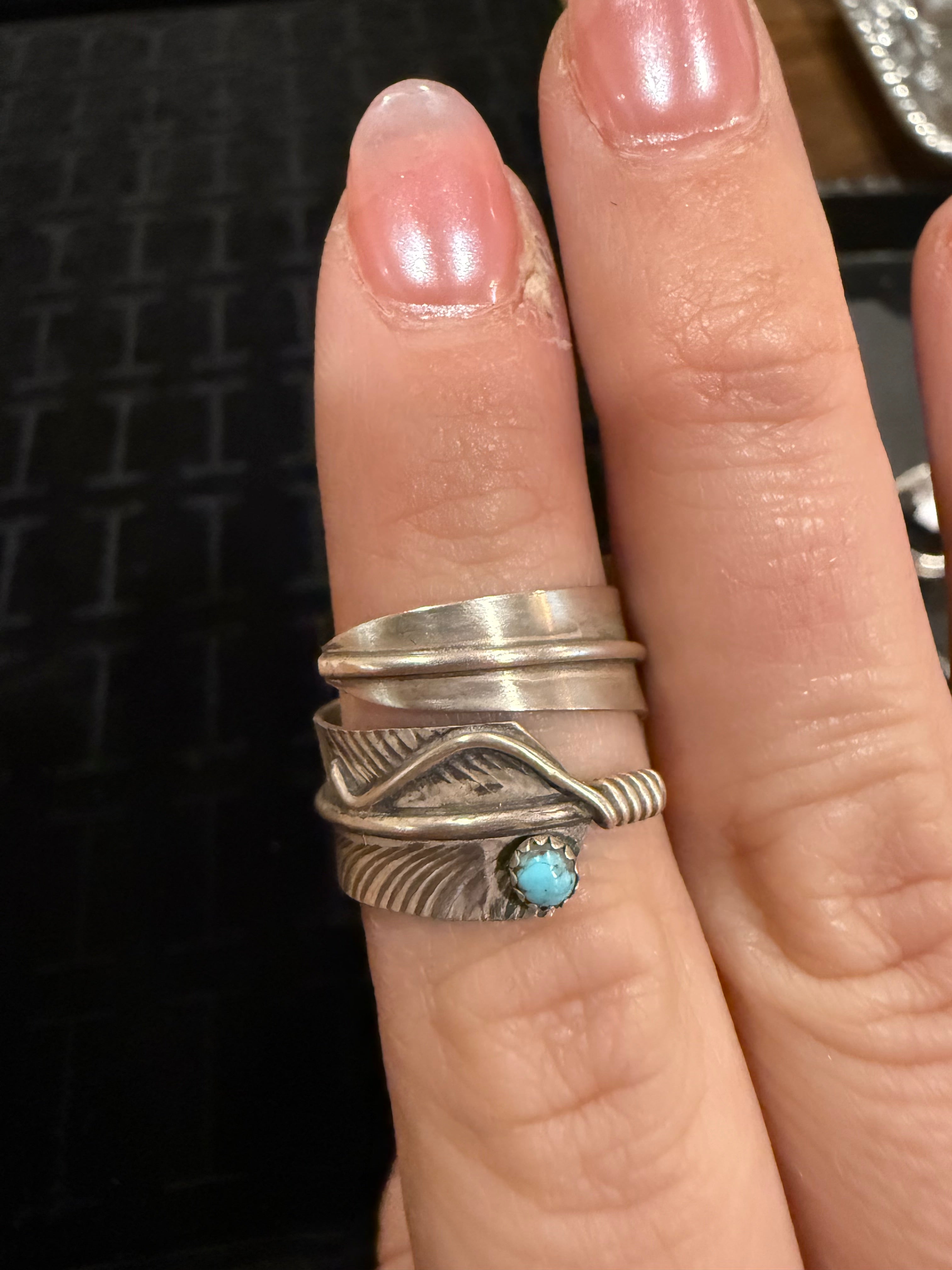 Sterling Silver Feather Ring w/ Turquoise stone