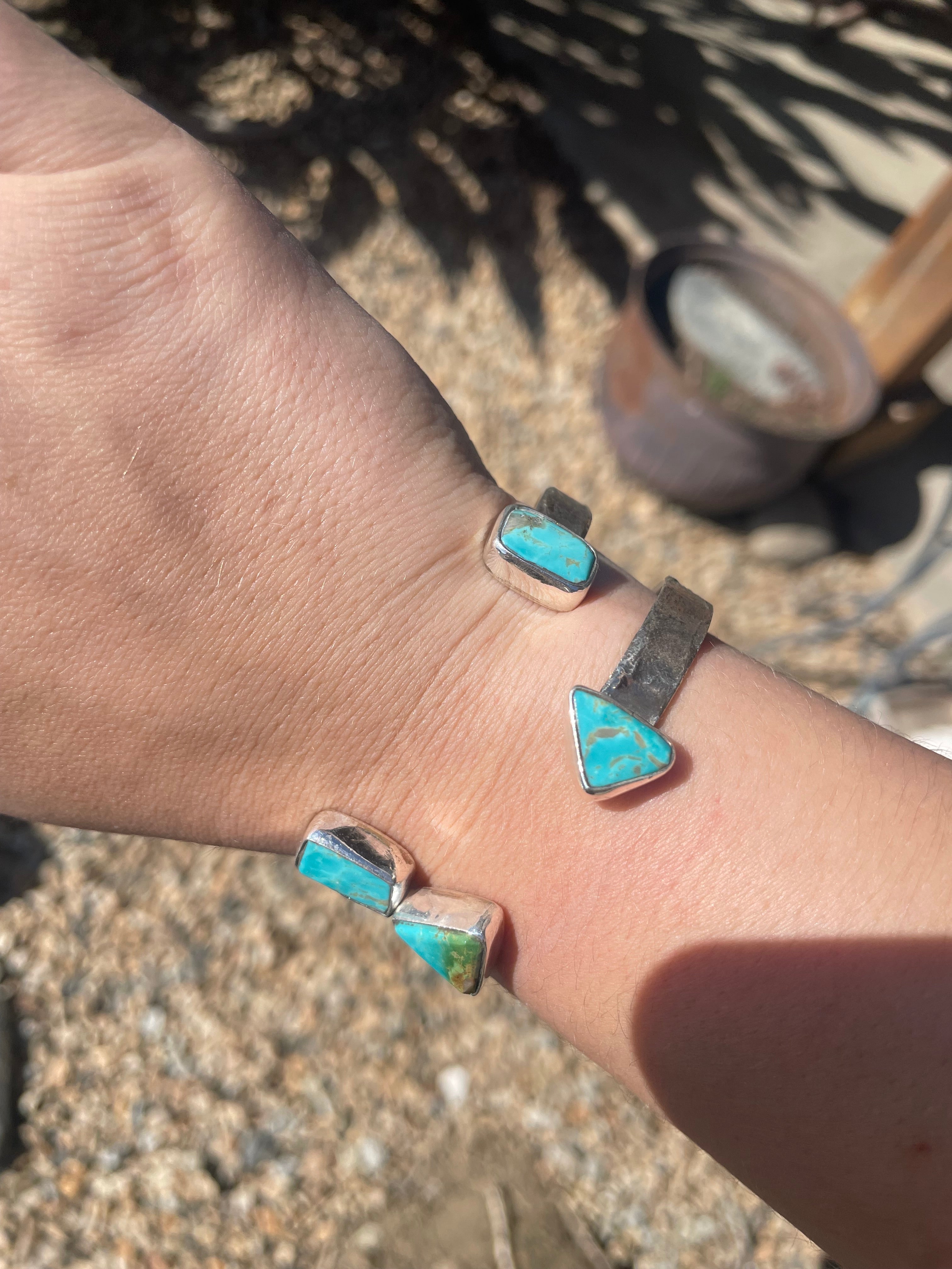 Open Turquoise 2 Stone Cuff