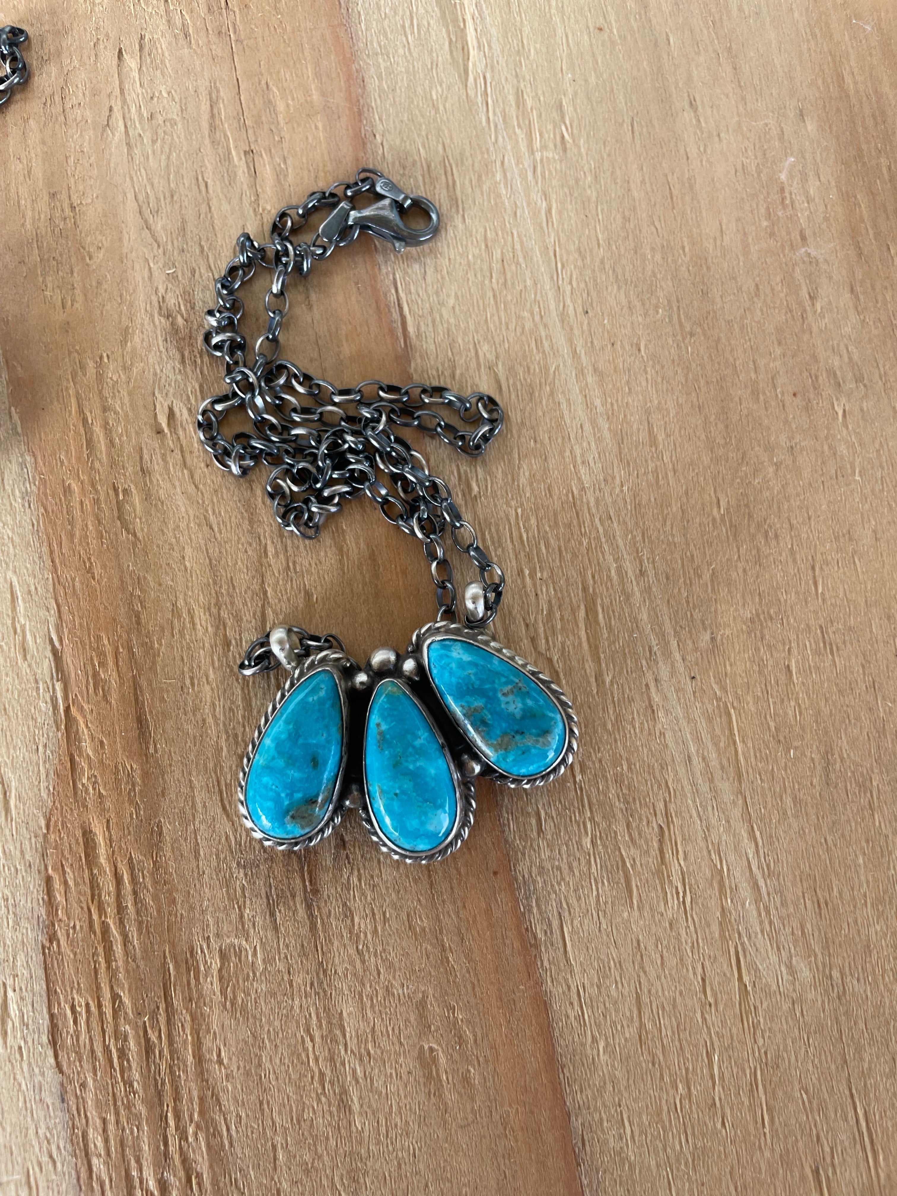 3 Stone Teardrop Kingman Turquoise Necklace