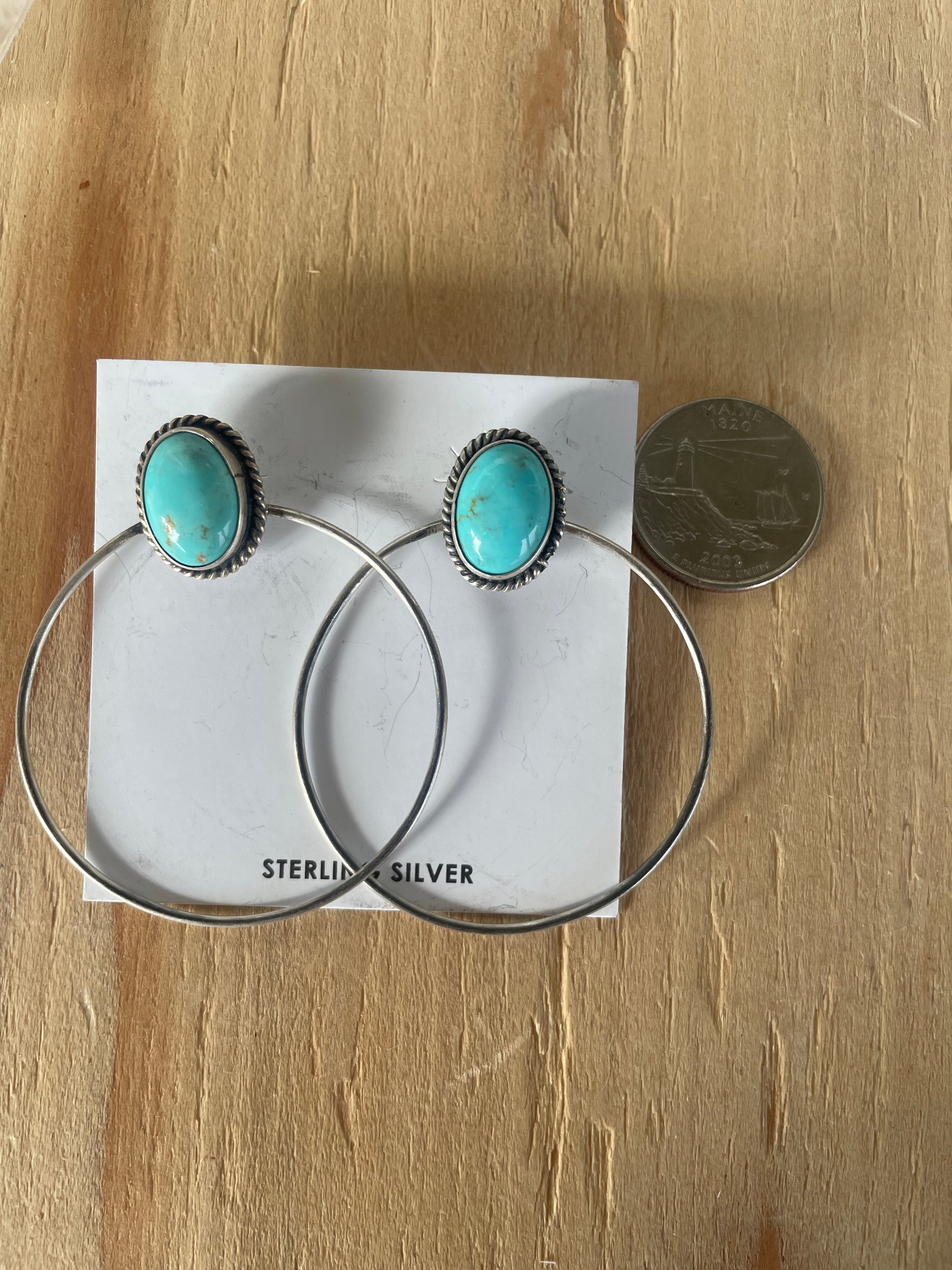 Turquoise Studs with Silver Hoops