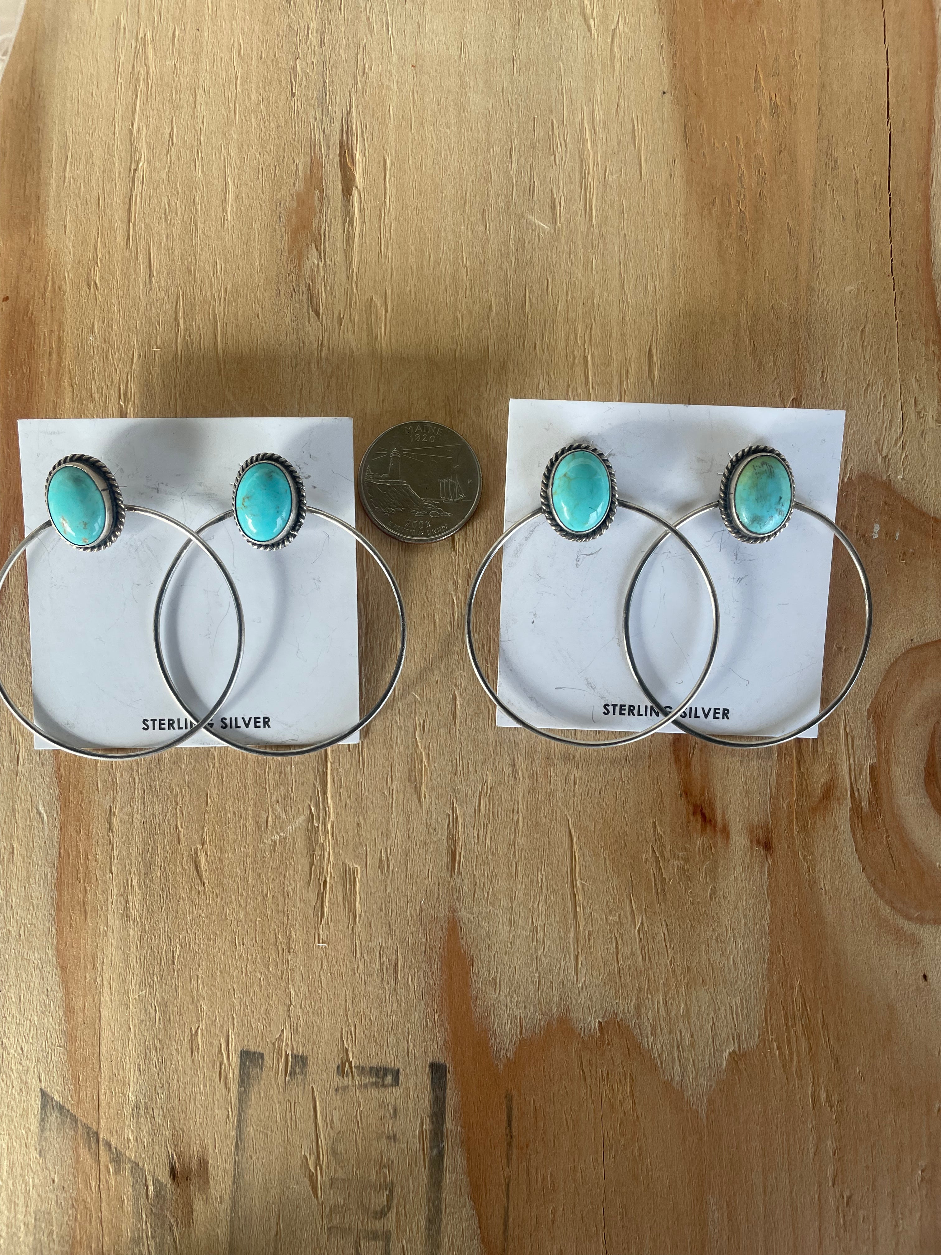 Turquoise Studs with Silver Hoops