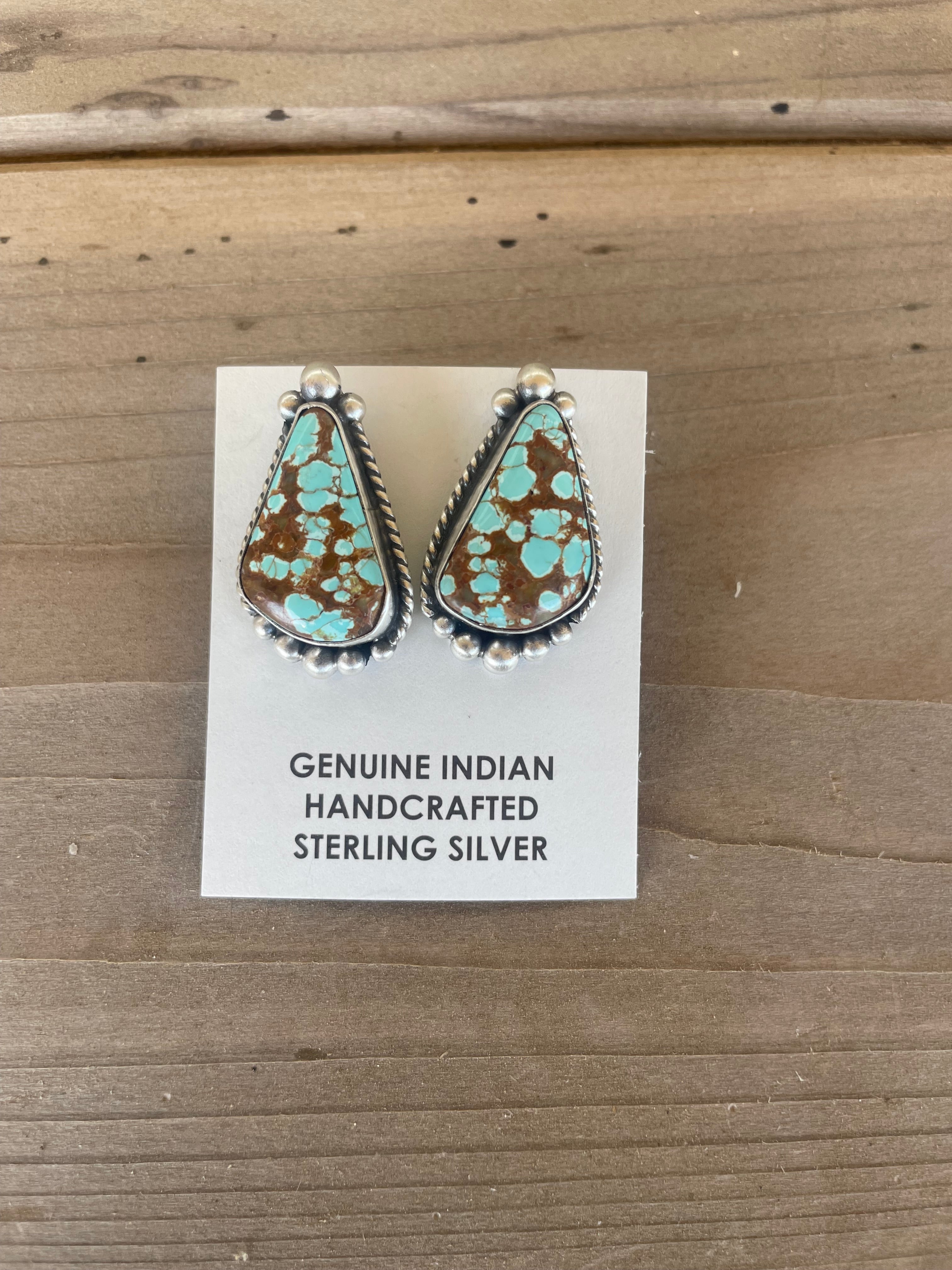 Brown Kingman Turquoise Studs with Silver Embellishments
