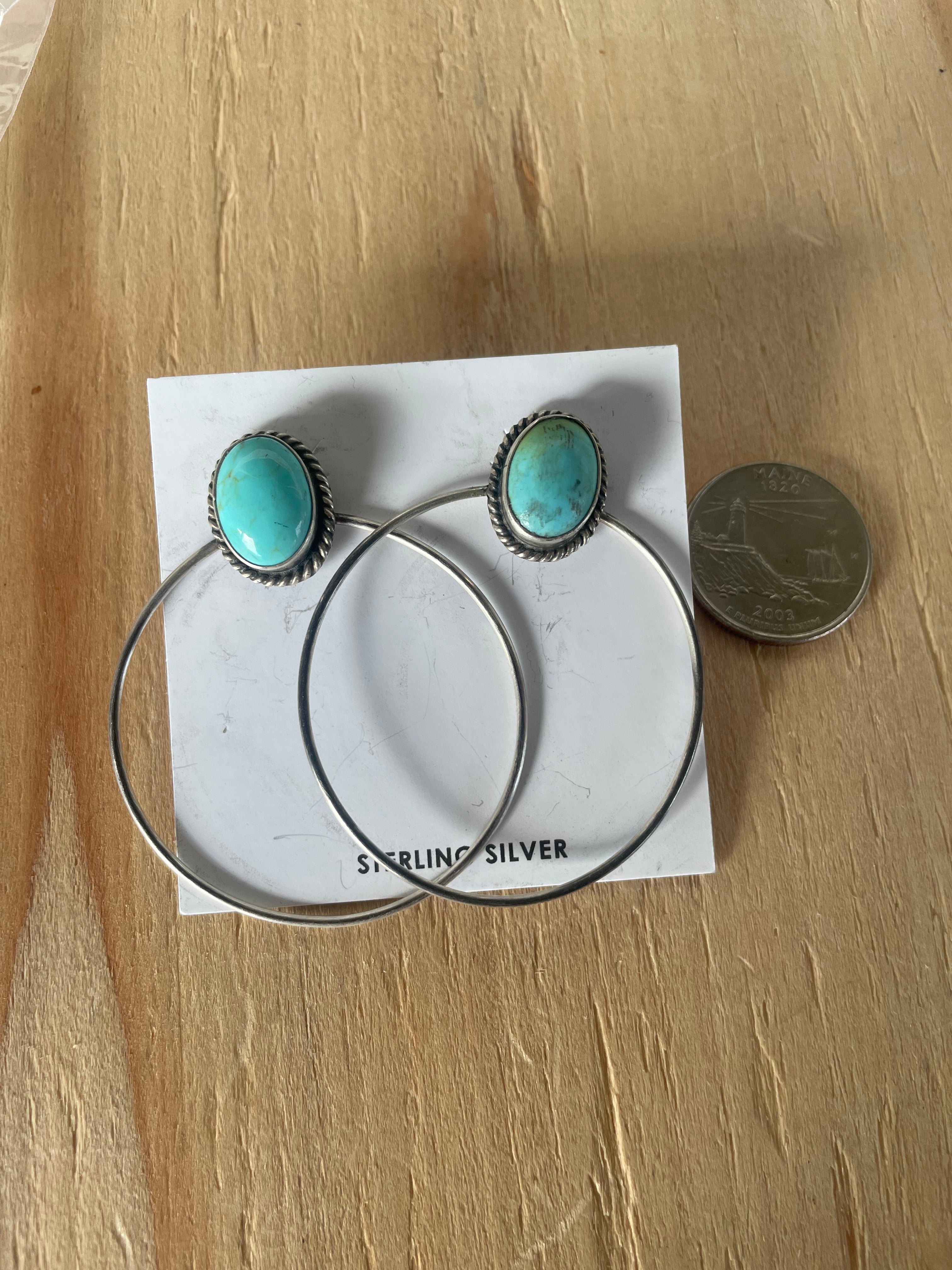 Turquoise Studs with Silver Hoops