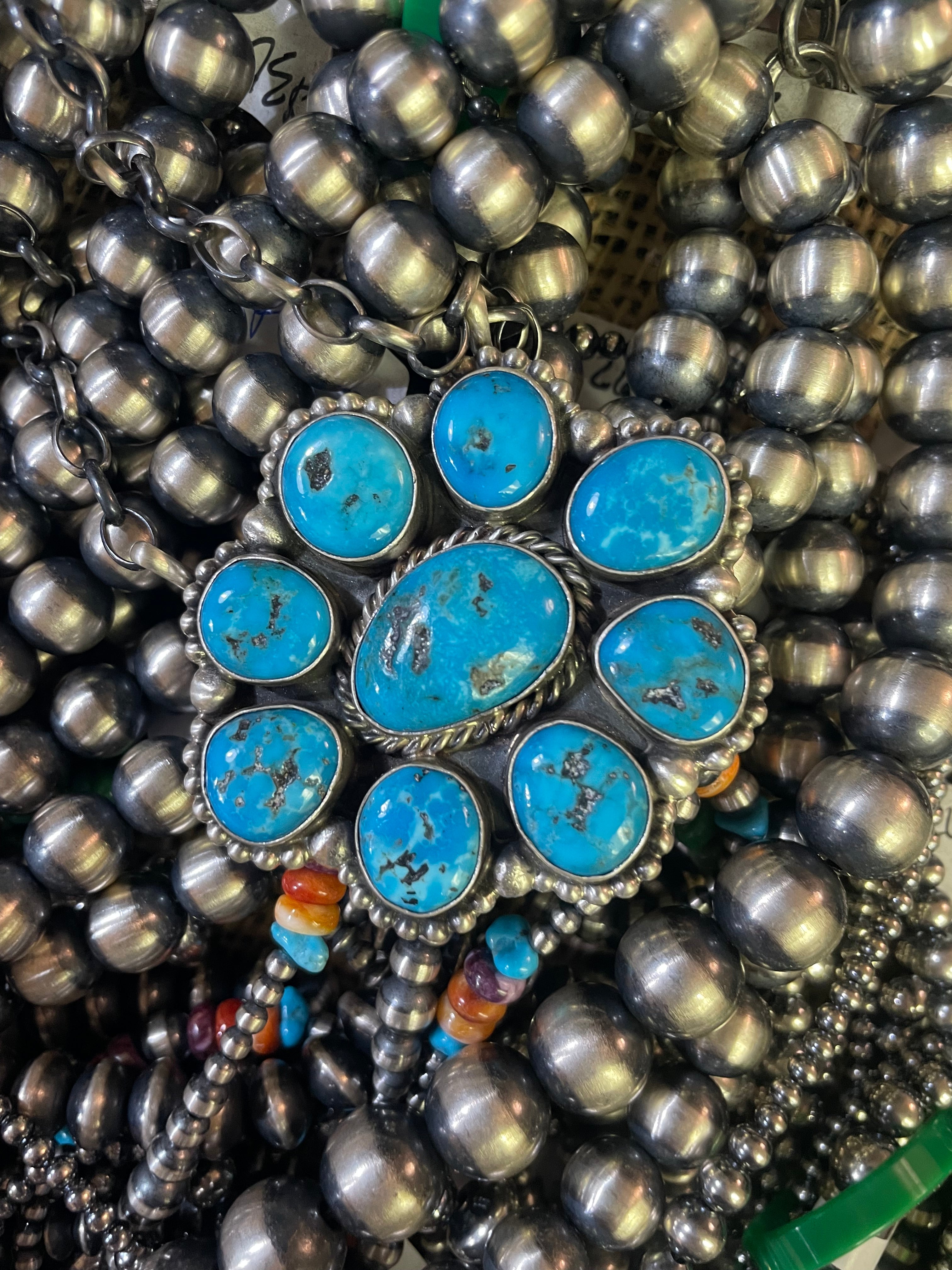 9 Stone Turquoise Cluster Necklace