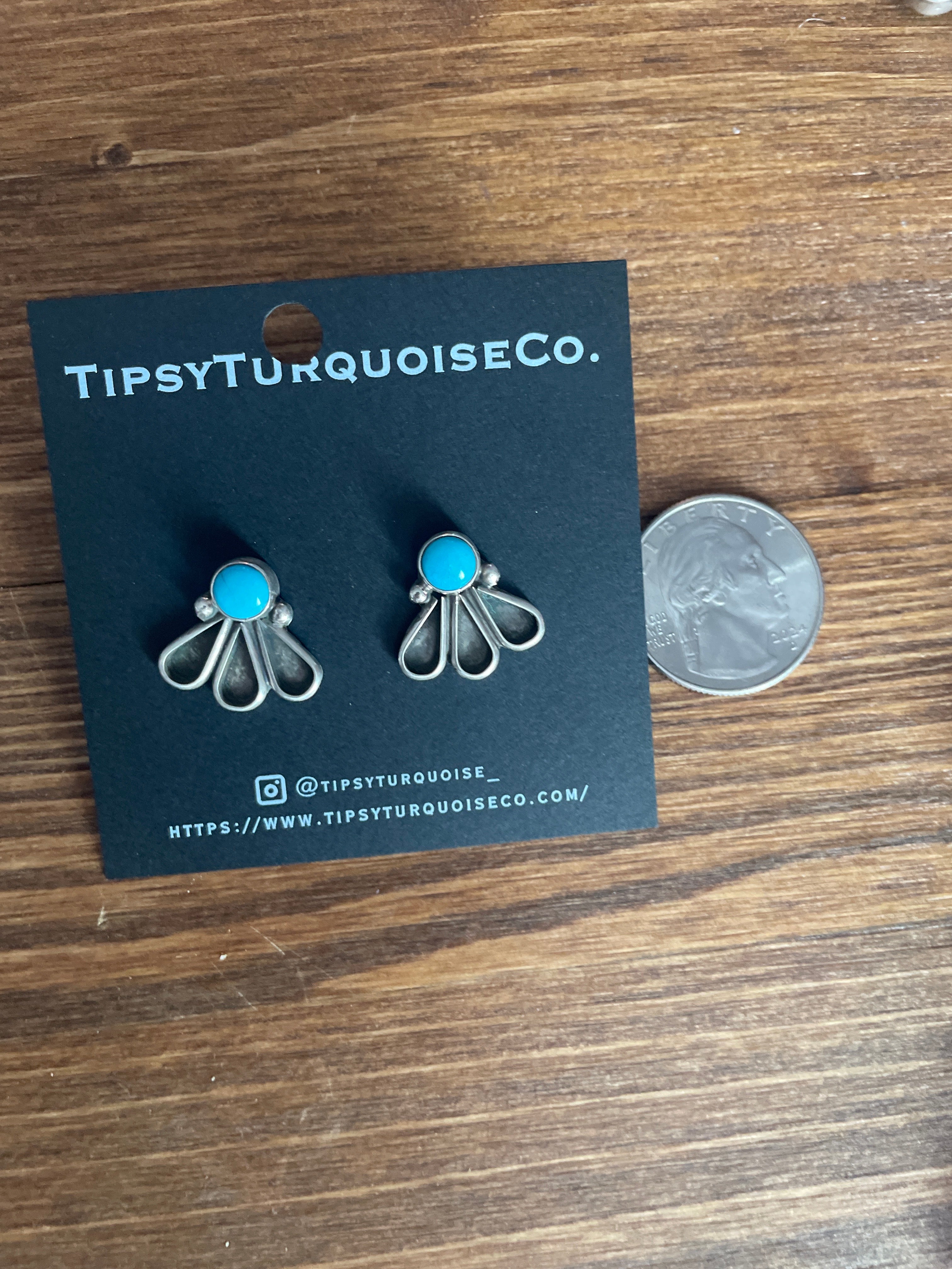 Small Turquoise Studs with Silver Half Moon