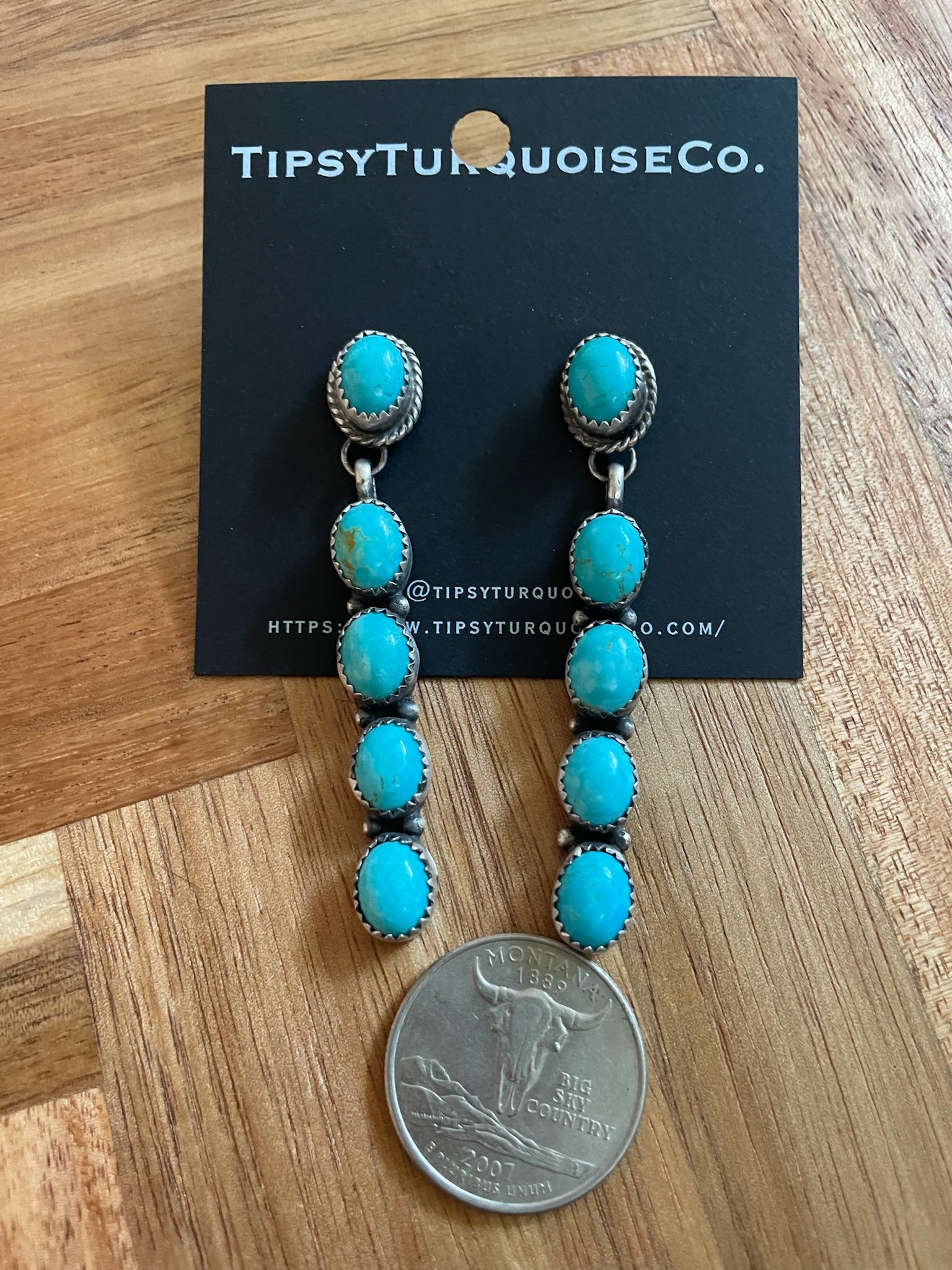 Turquoise Stud w/ 4 Stone Drop Earrings