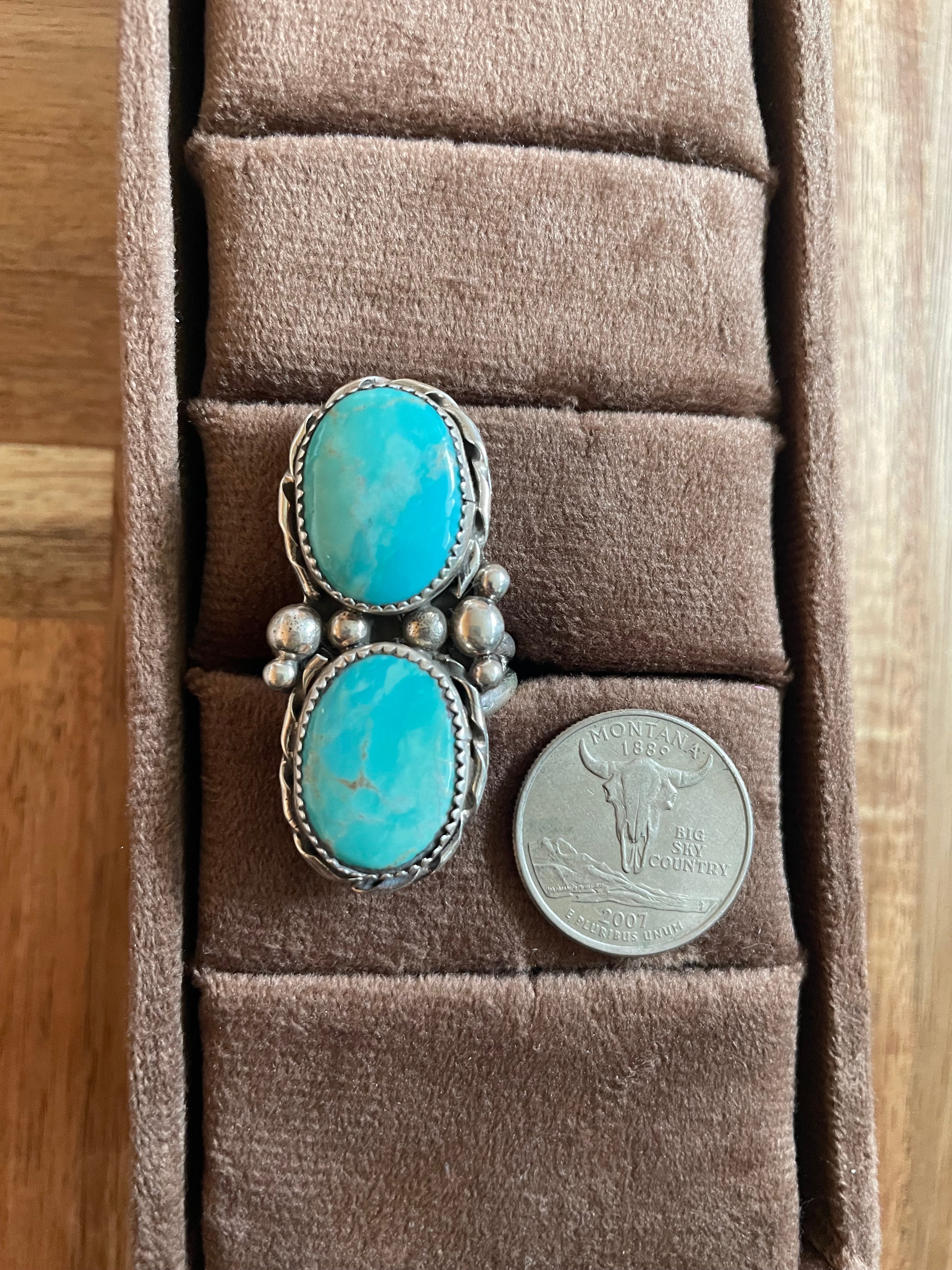 2 Stone Turquoise Oval Ring