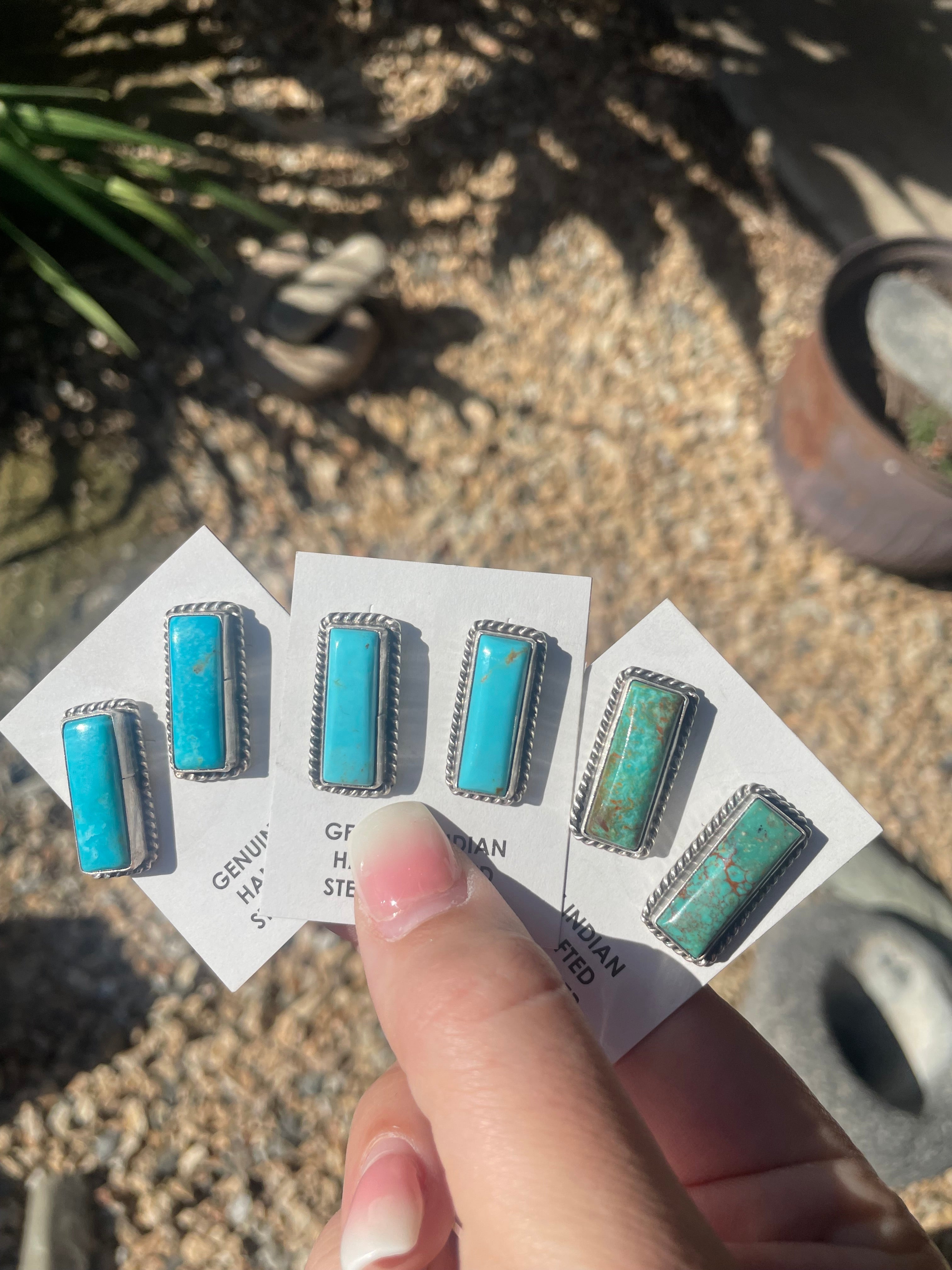 Kingman Turquoise Rectangle Studs