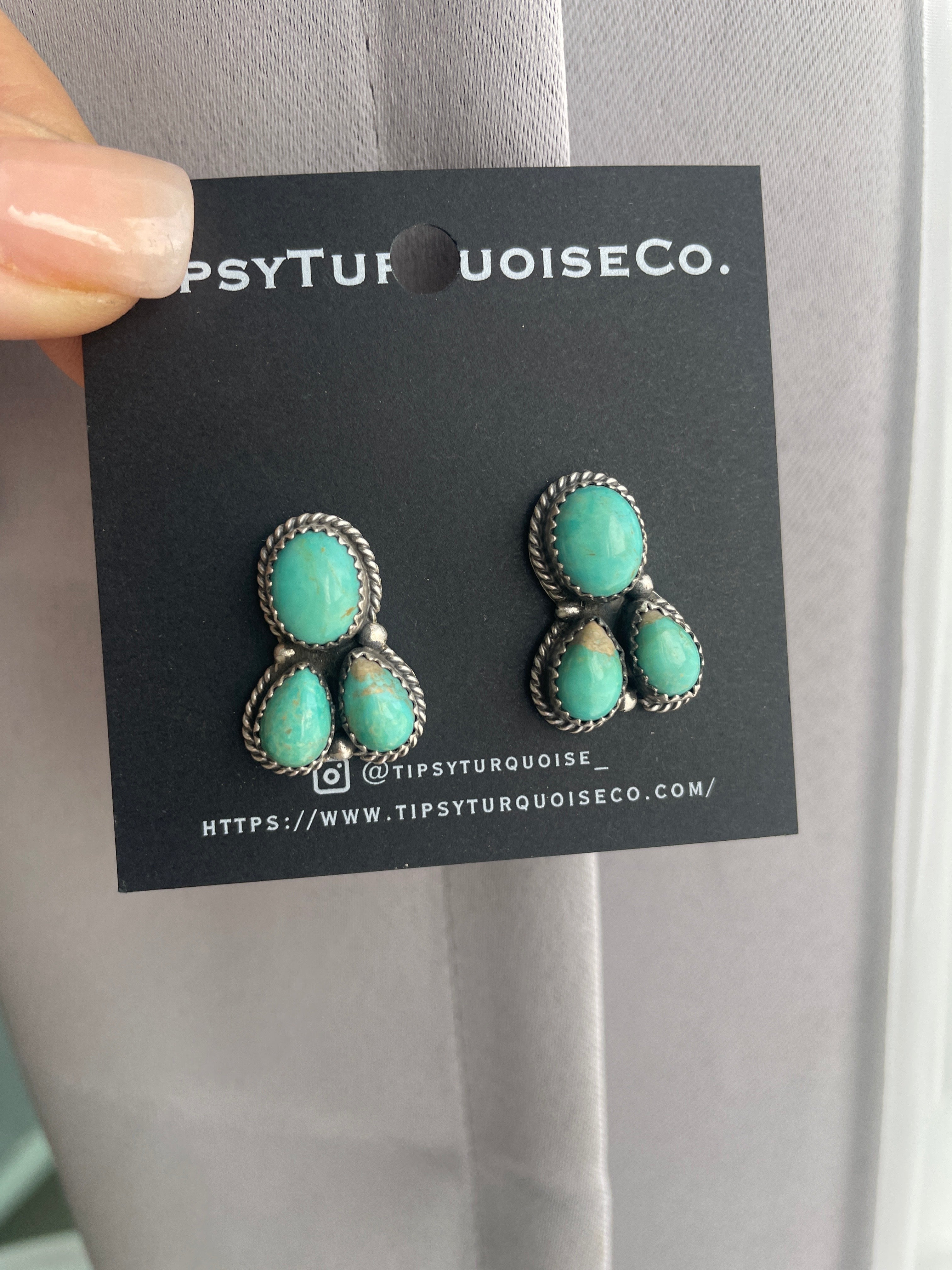 Three Stone Turquoise Earrings