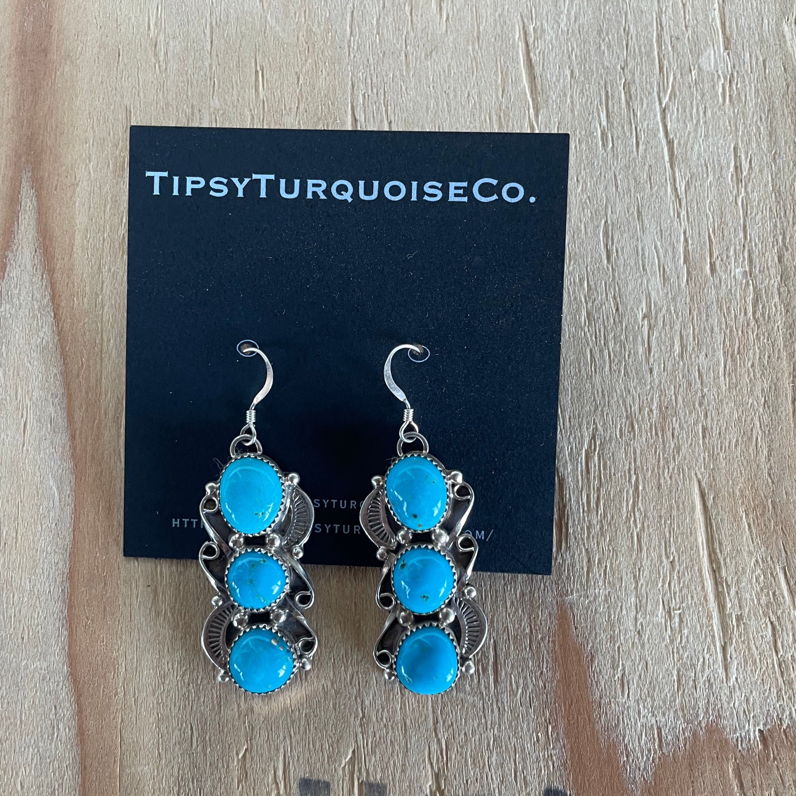 3 Stone Turquoise Drops Earrings