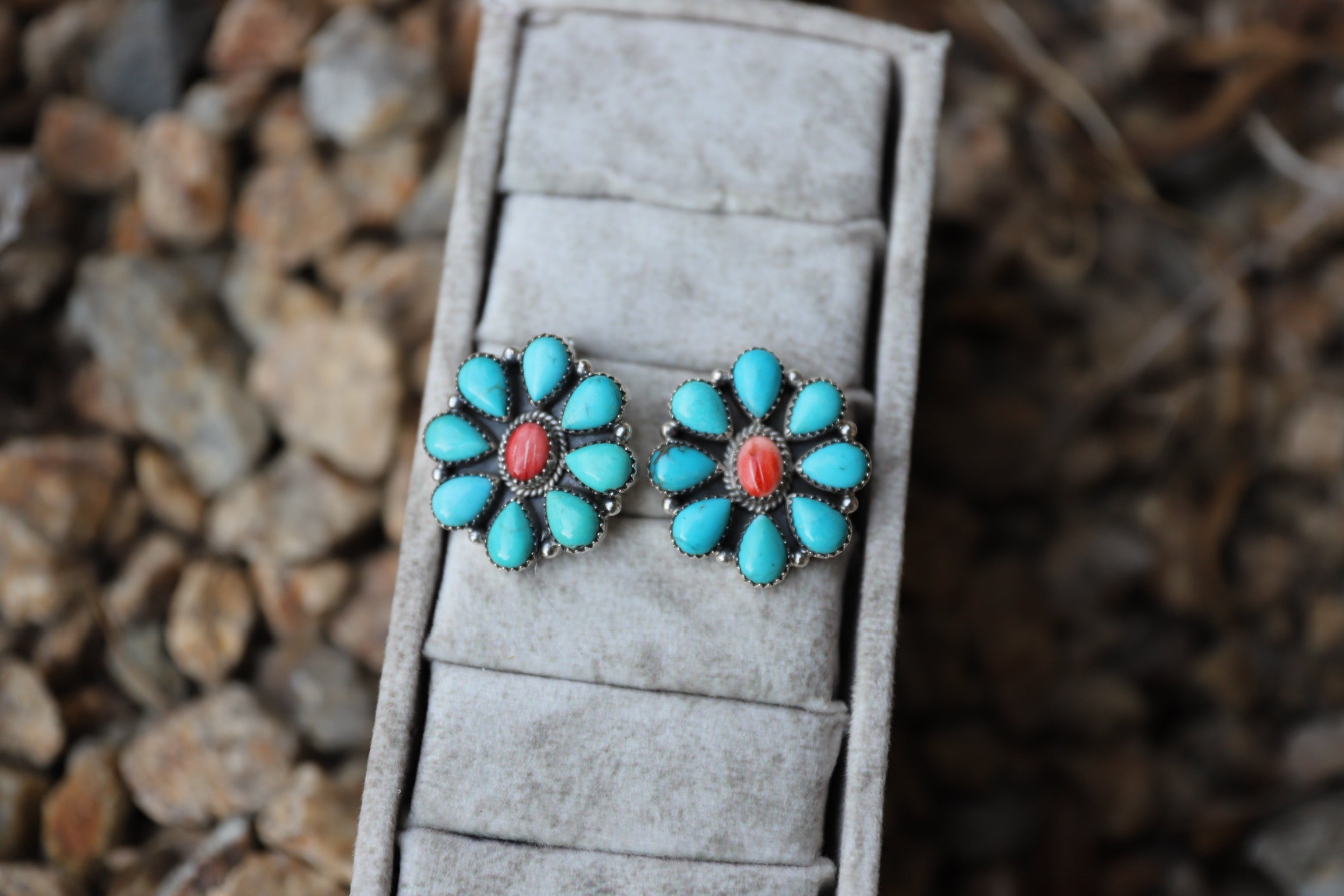 Large Turquoise/Spiny Oyster Cluster Earrings