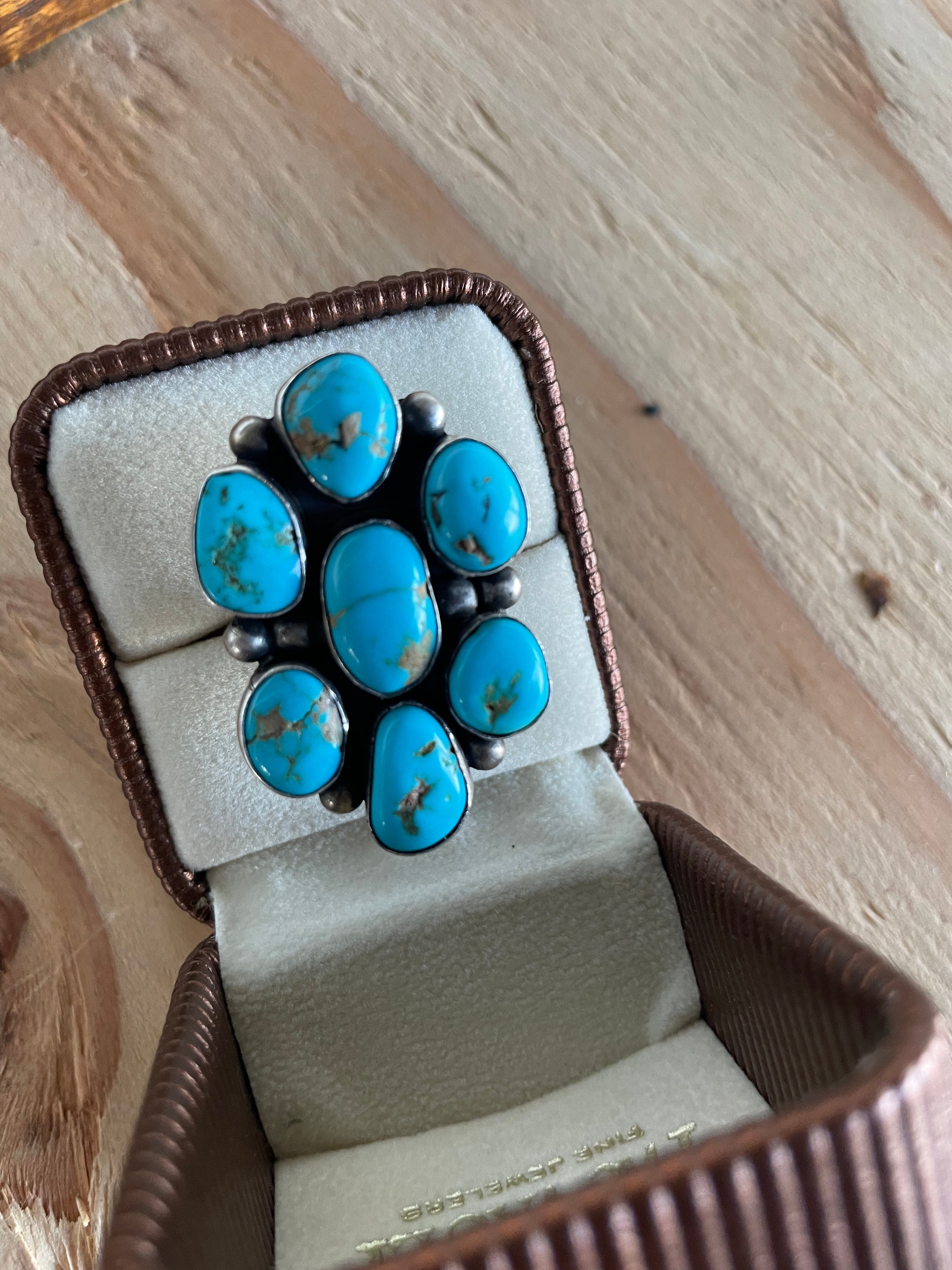 7 Stone Turquoise Cluster Ring