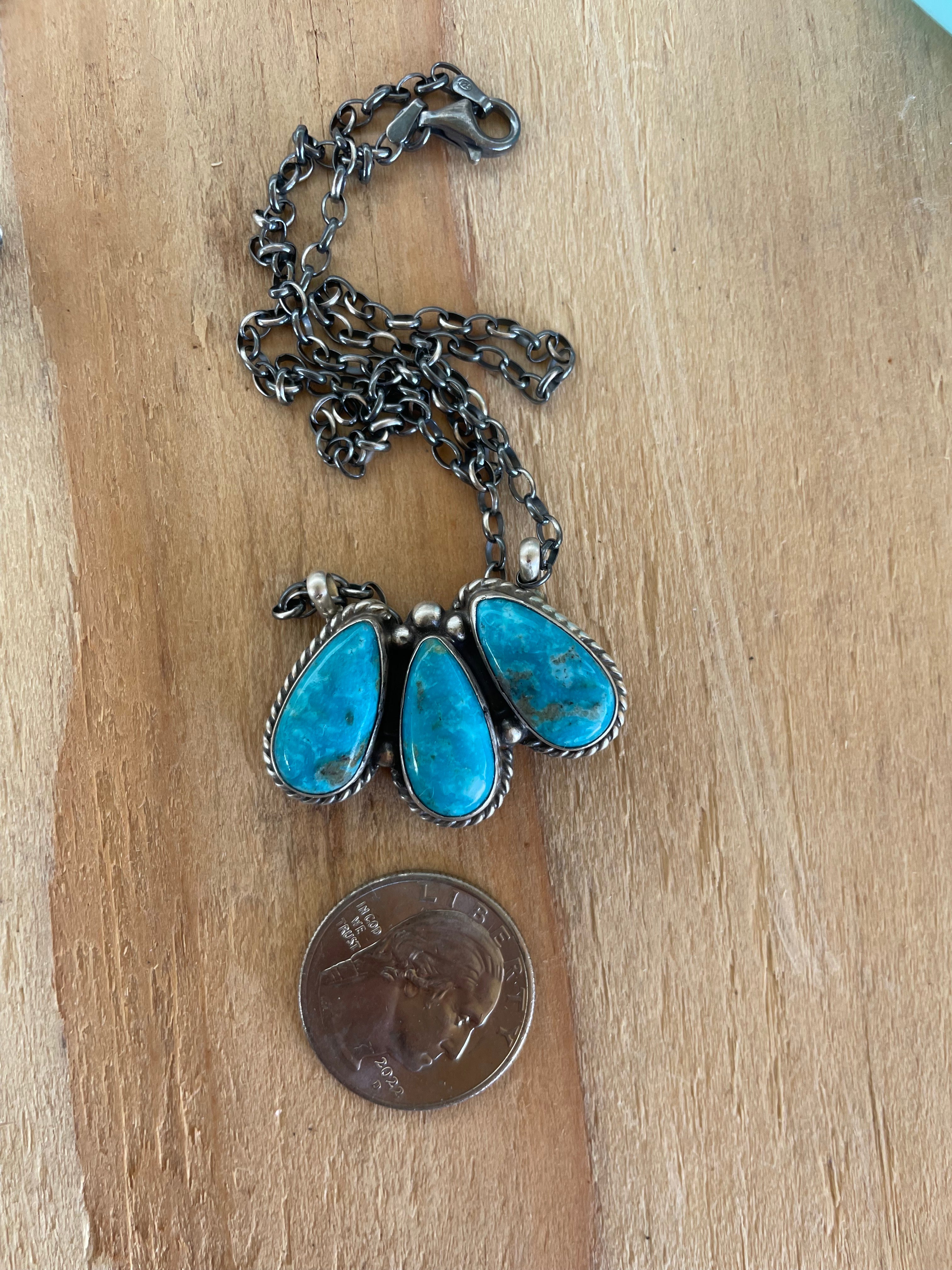3 Stone Teardrop Kingman Turquoise Necklace
