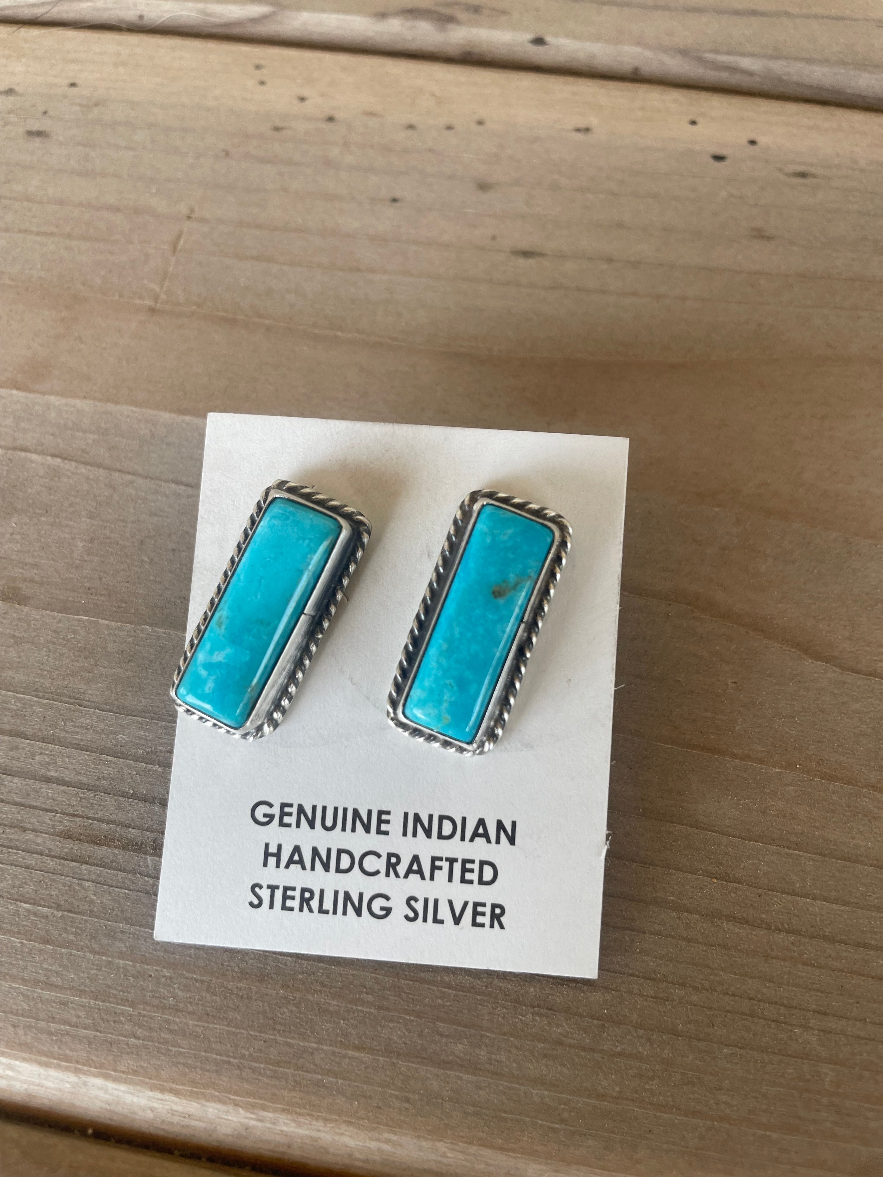 Kingman Turquoise Rectangle Studs