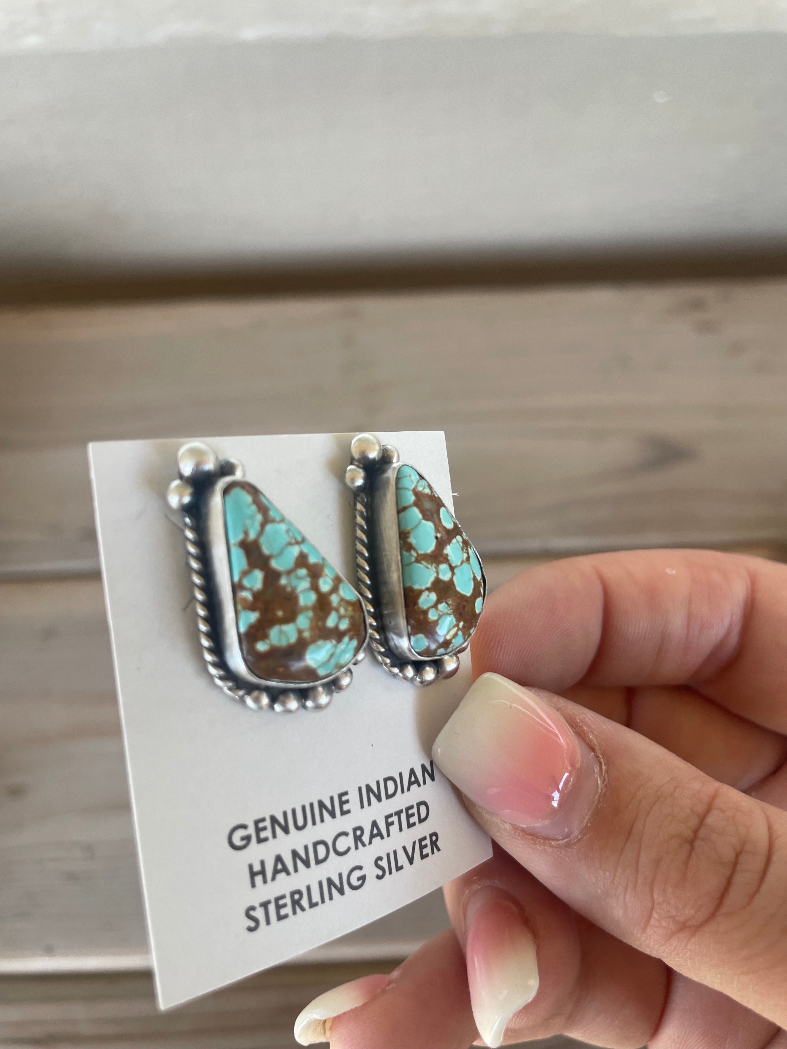 Brown Kingman Turquoise Studs with Silver Embellishments