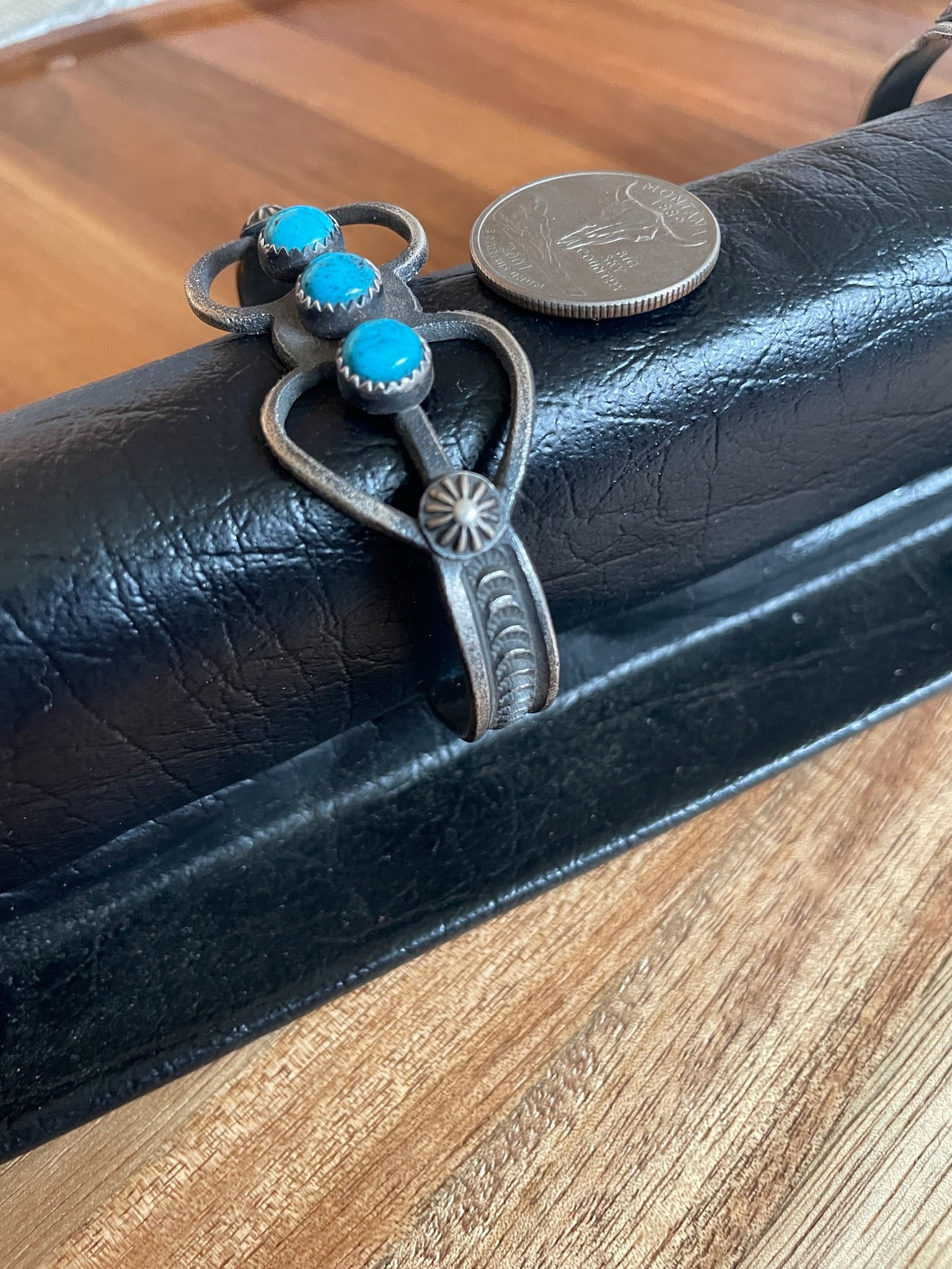 3 Stone Turquoise Sterling Silver Shape Cuff