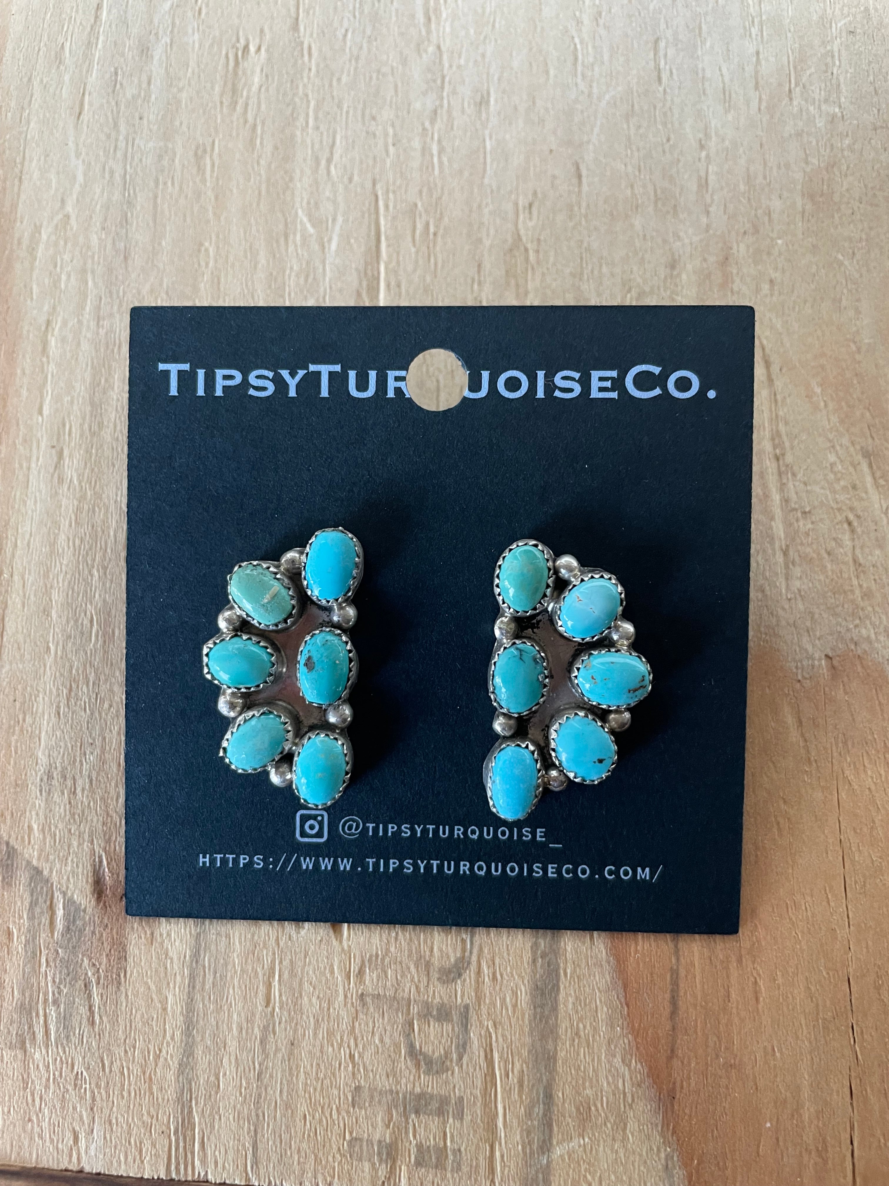 6 Stone Turquoise Half Earrings