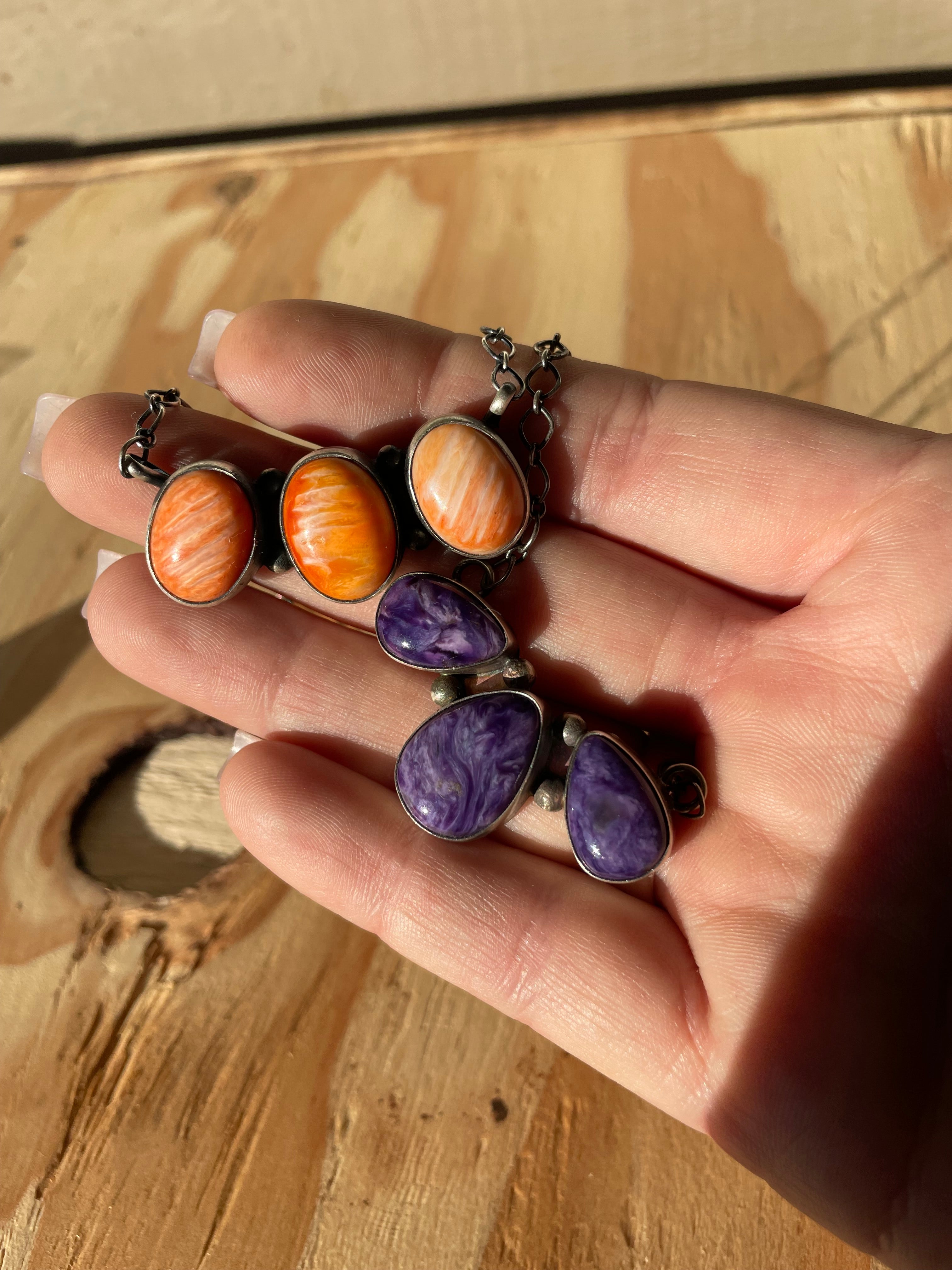 3 Stone Orange & Purple Necklace