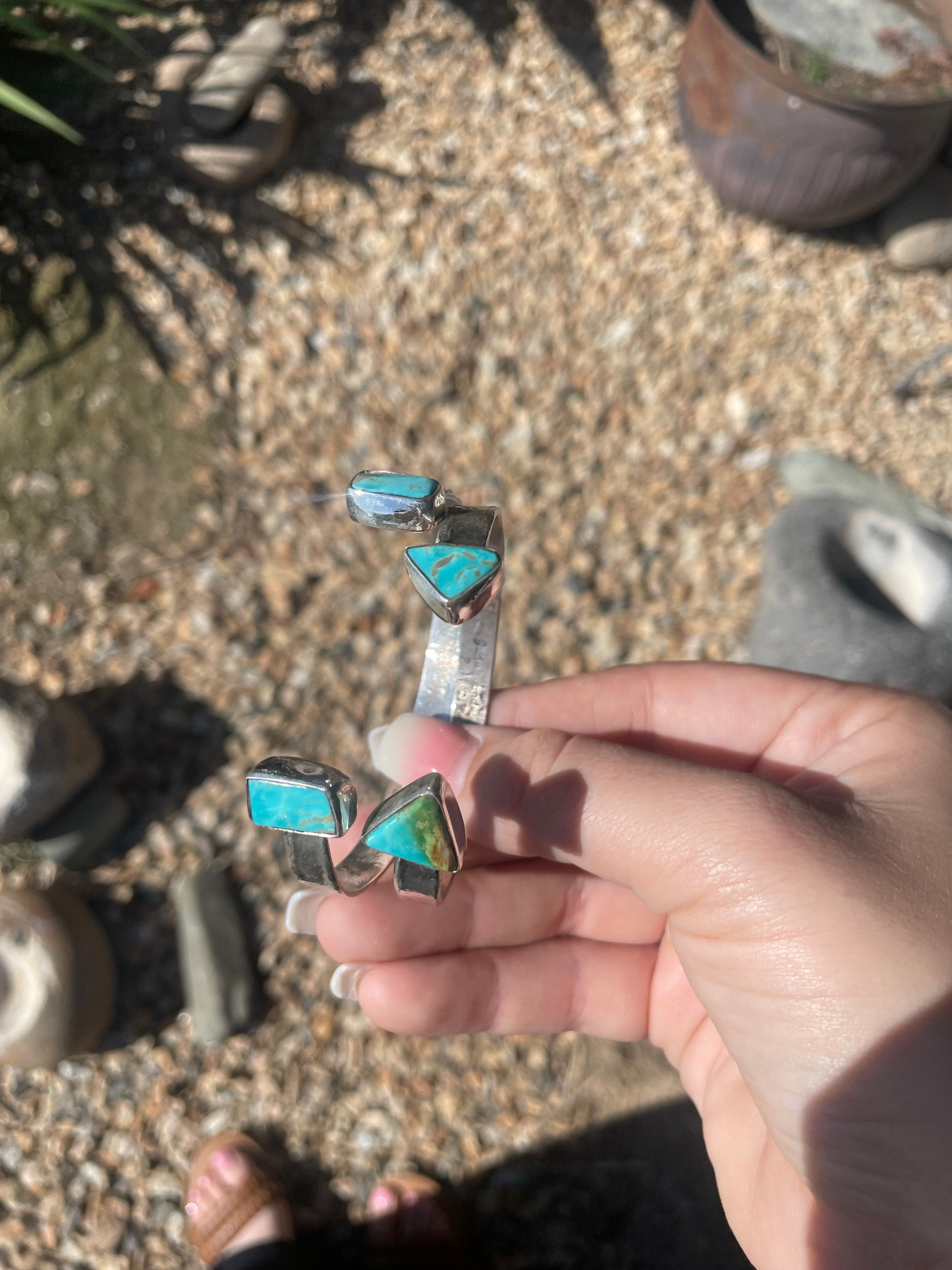 Open Turquoise 2 Stone Cuff