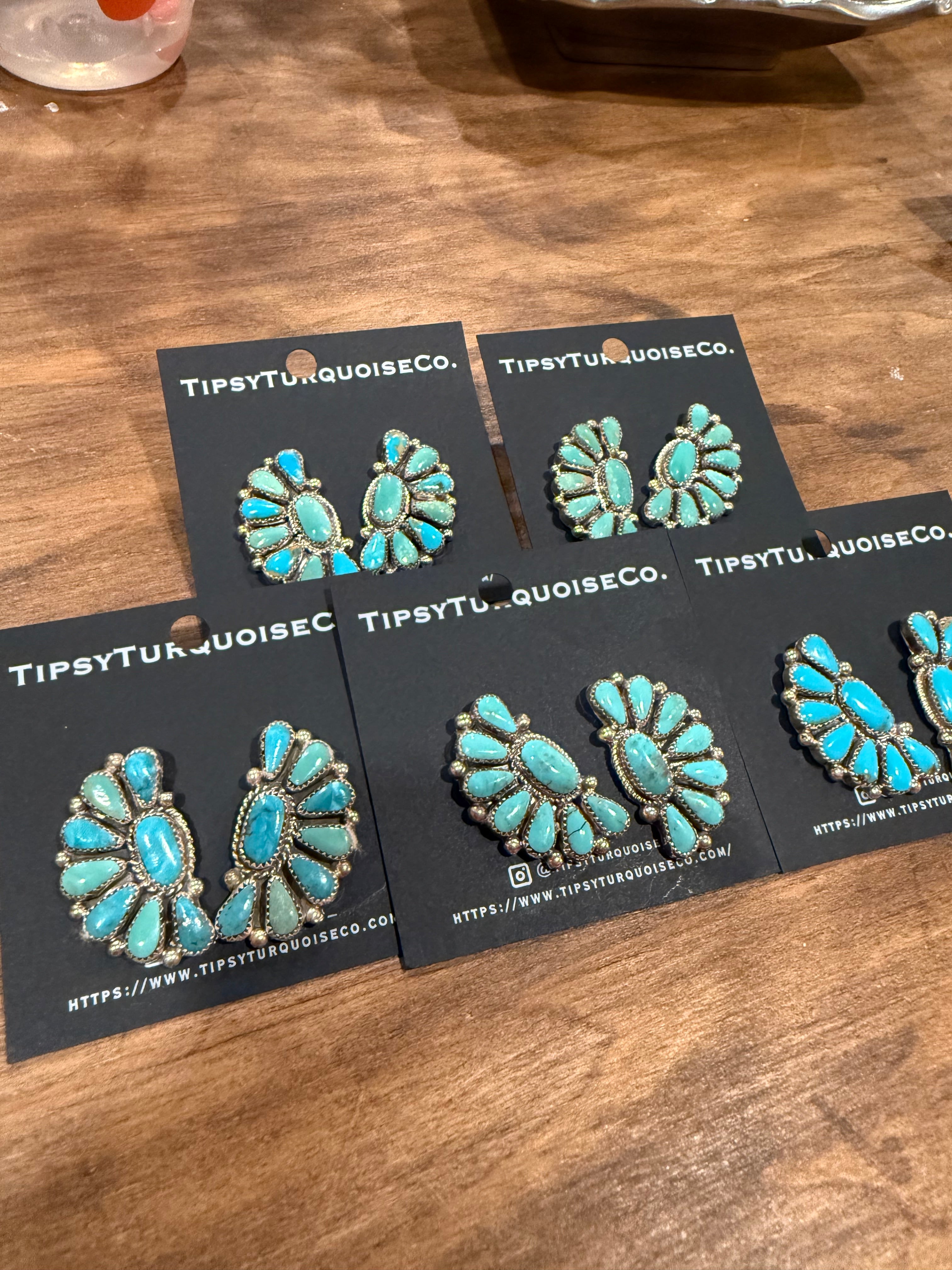 Kingman Turquoise Half Cluster Earrings