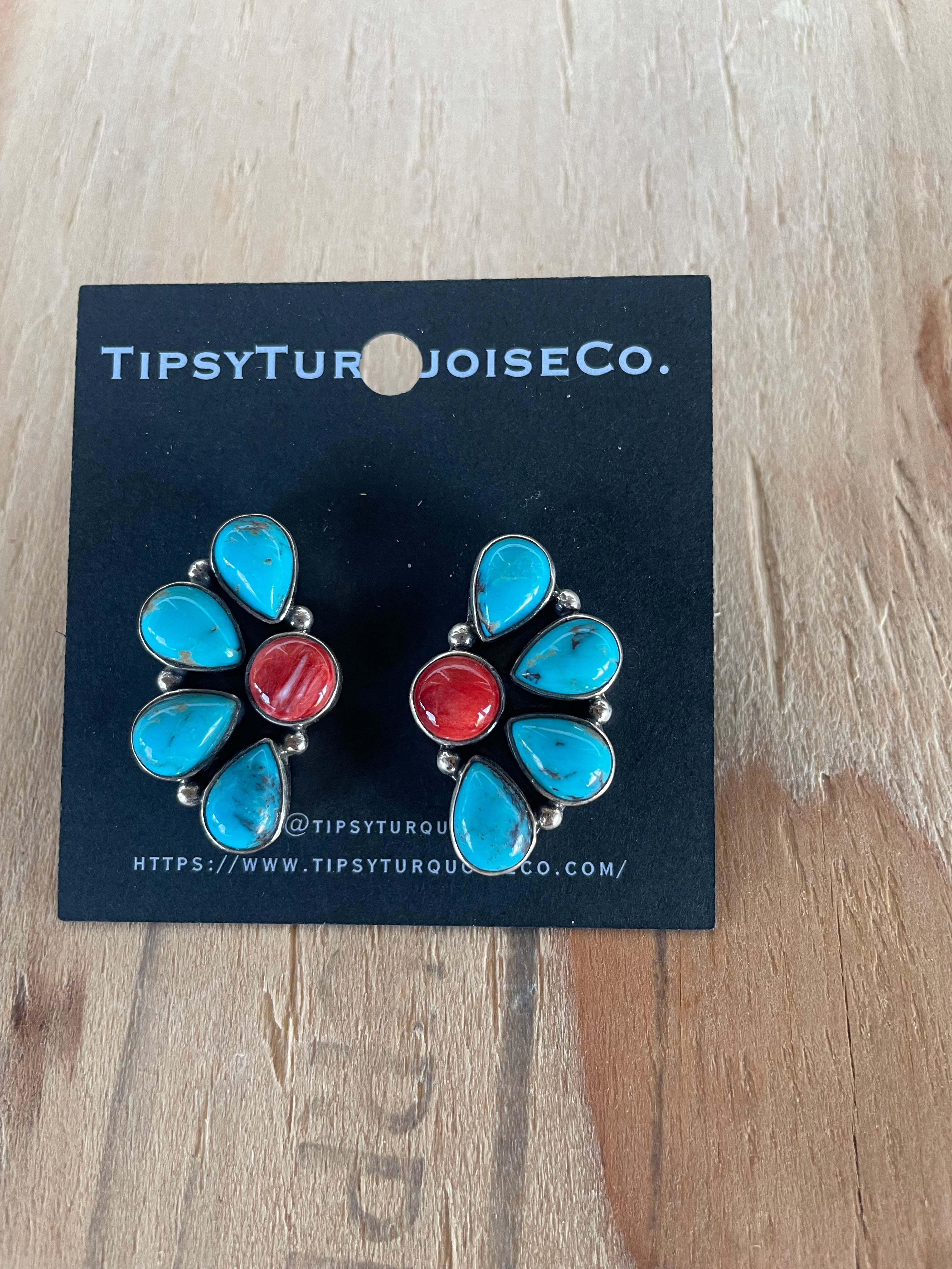 Turquoise & Spiny Half Earrings