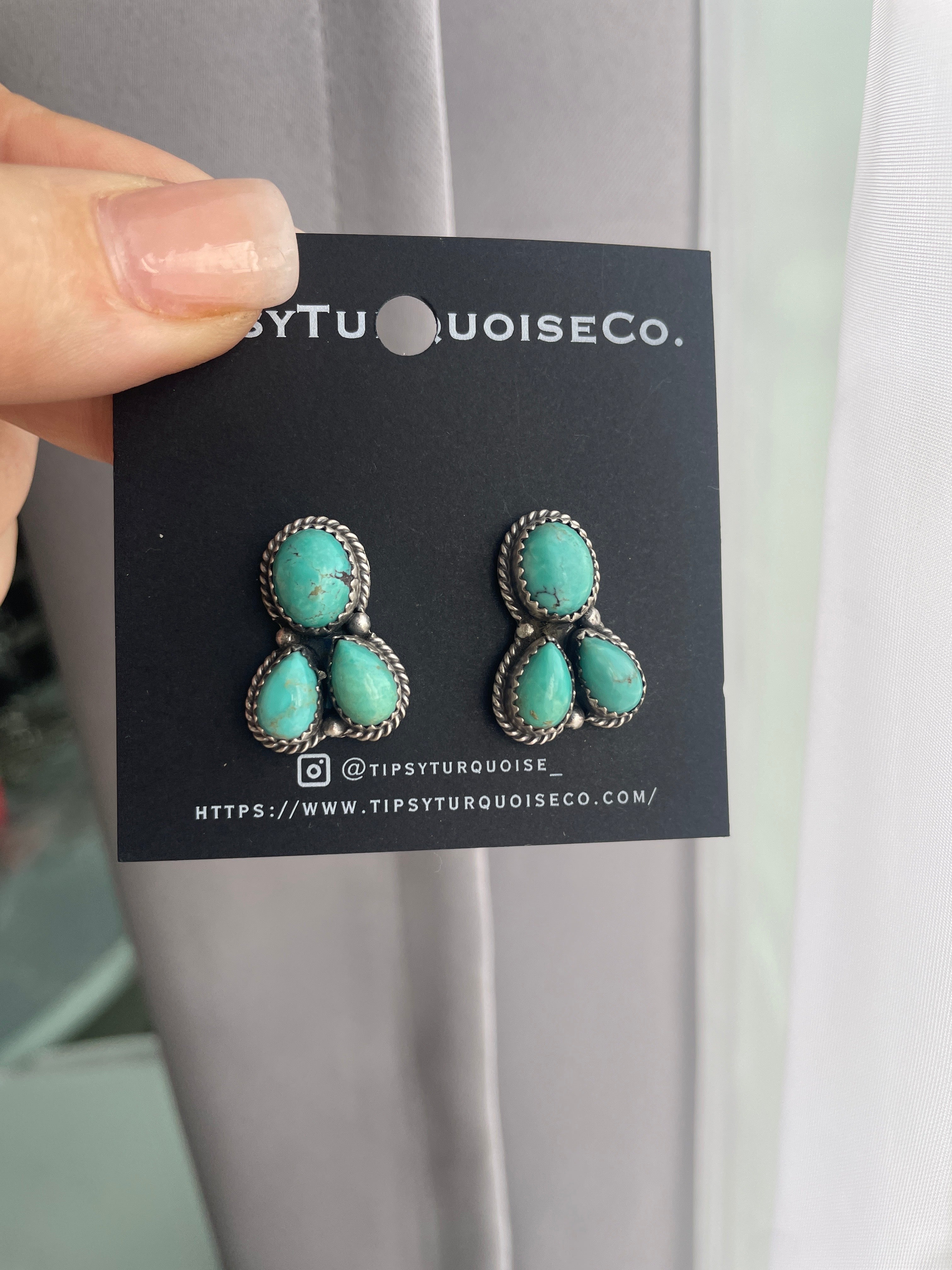 Three Stone Turquoise Earrings