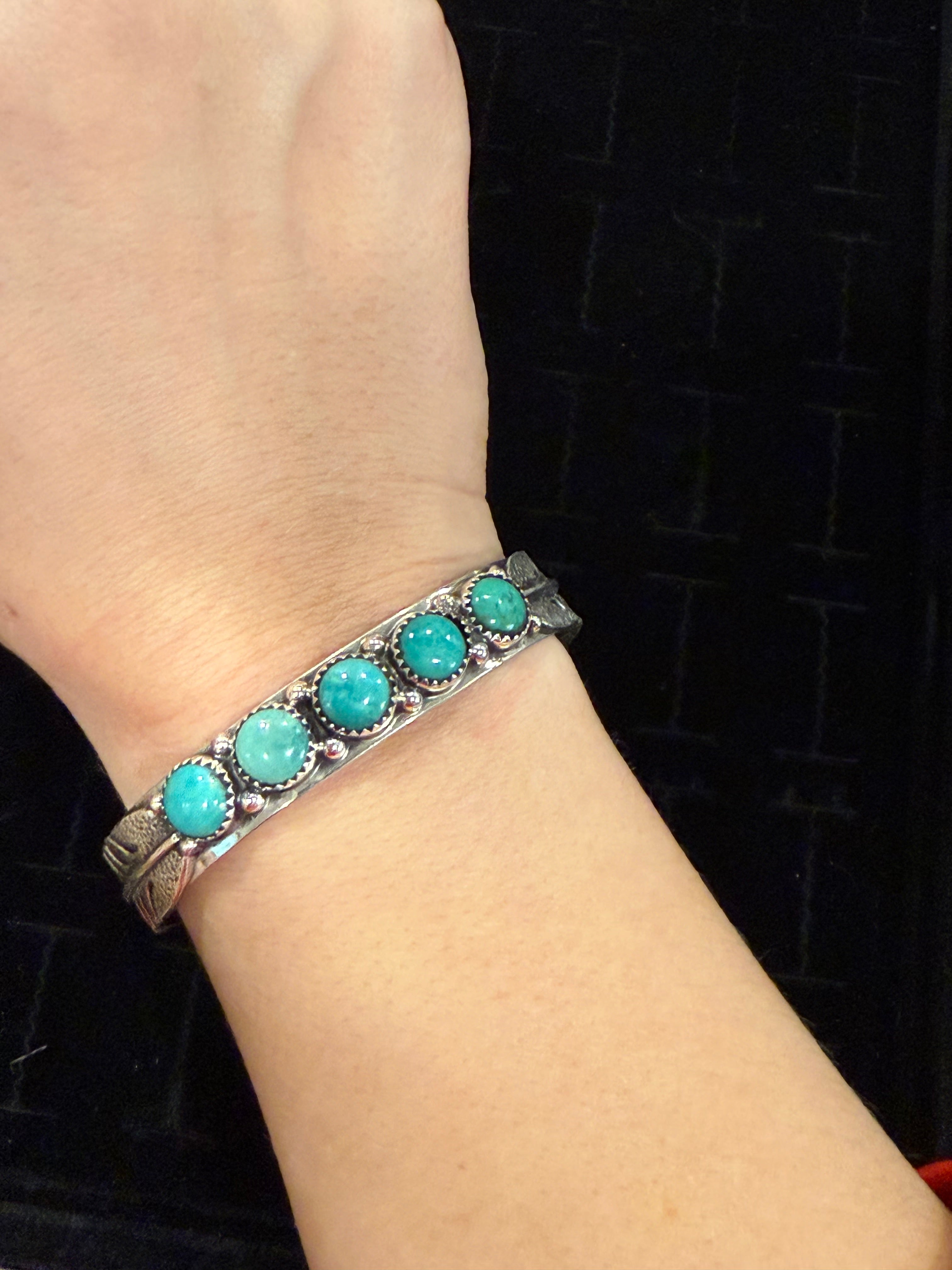 5 Stone Turquoise Feather Cuff