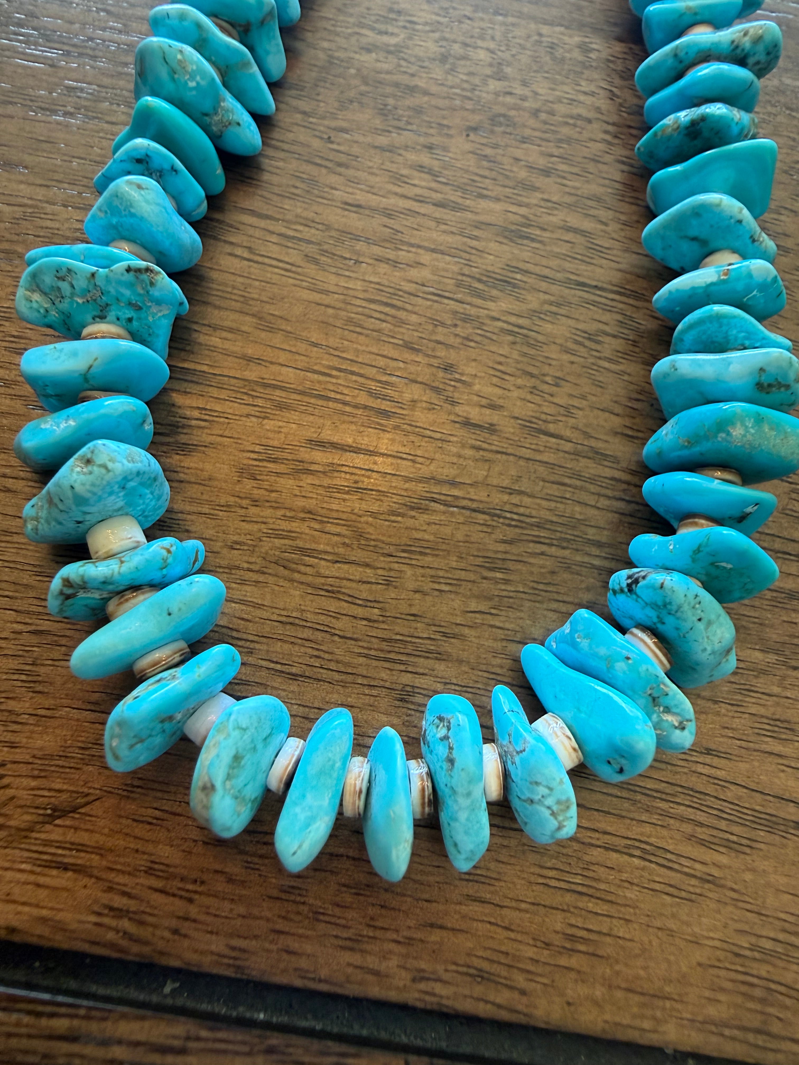 22" 13mm Turquoise Disc Necklace w/ Heishe