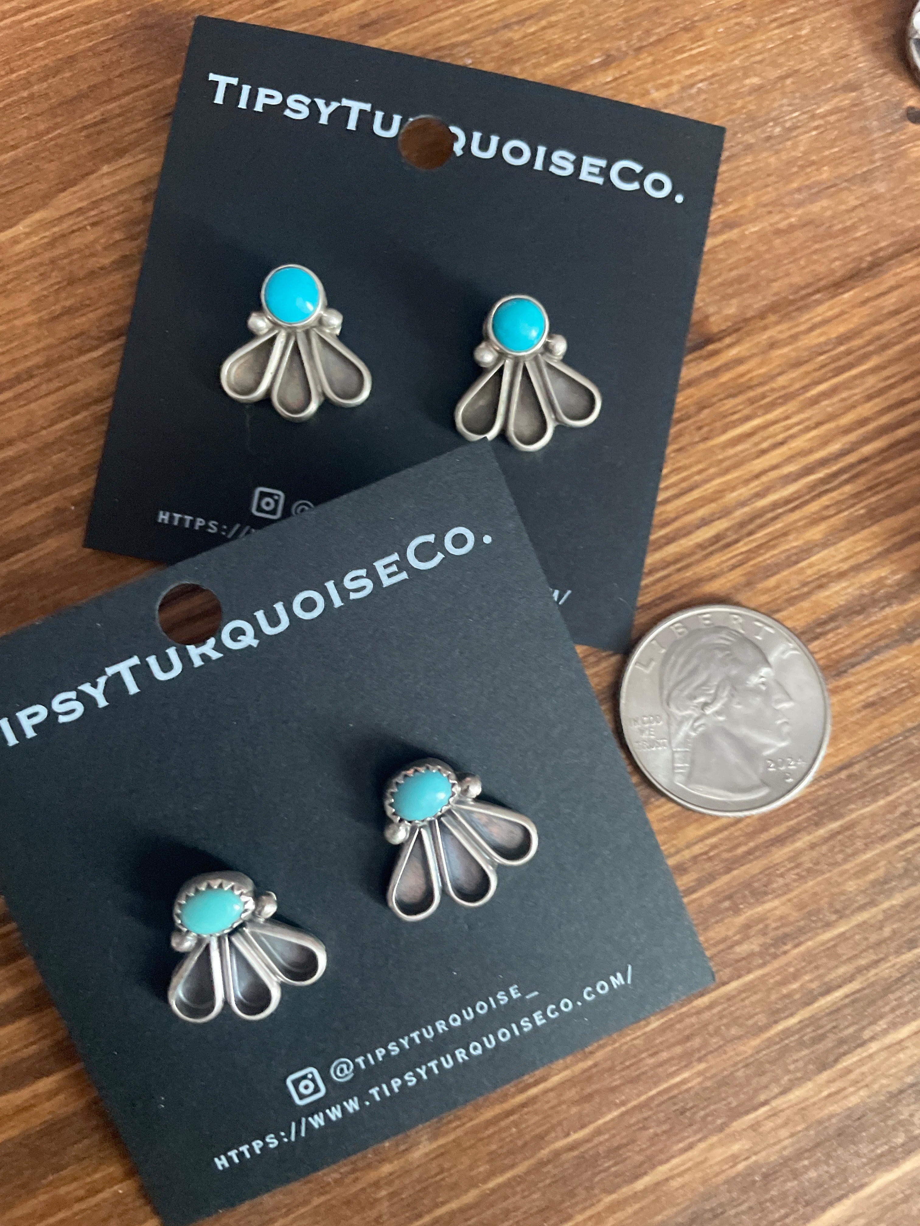 Small Turquoise Studs with Silver Half Moon