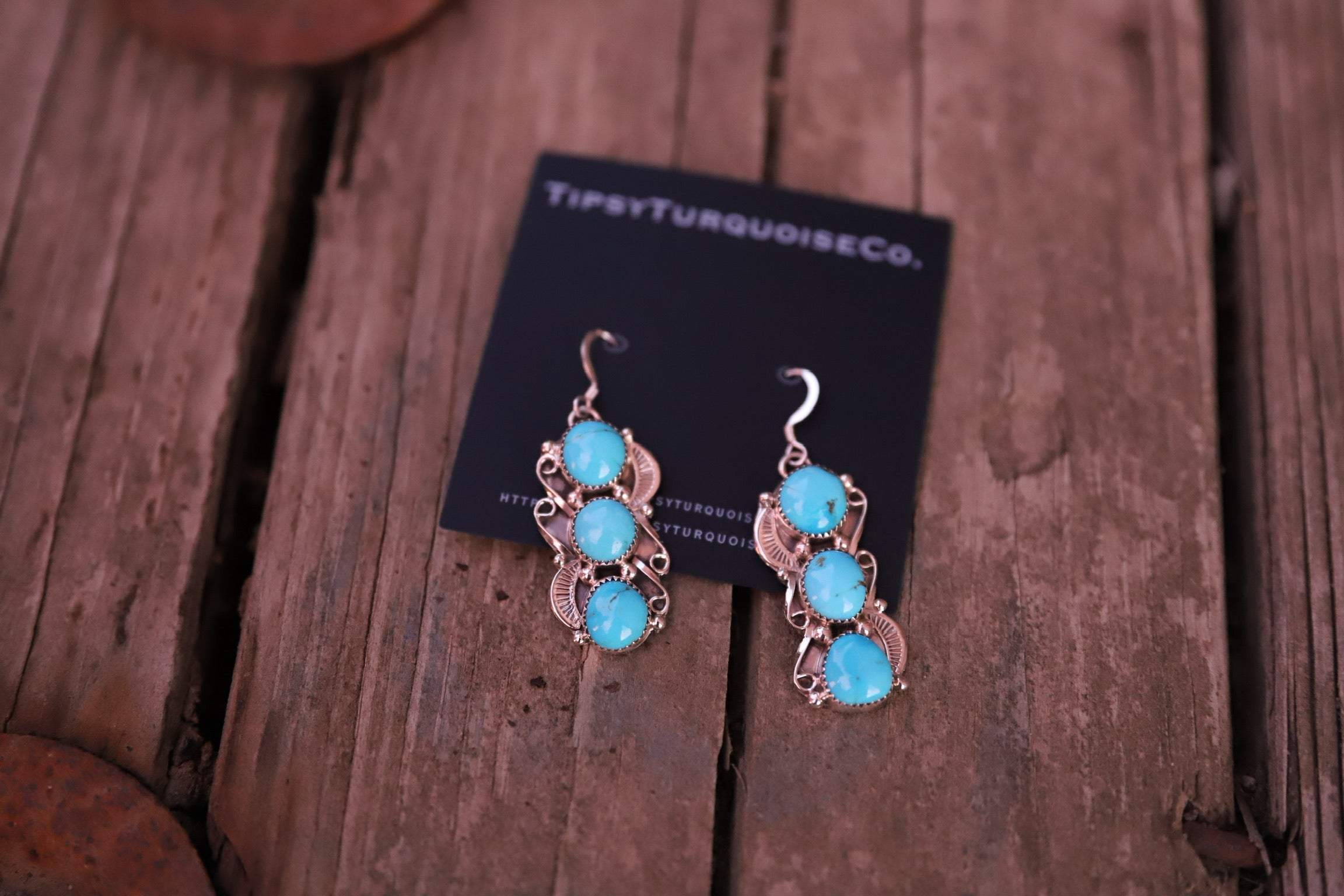 3 Stone Turquoise Drops Earrings
