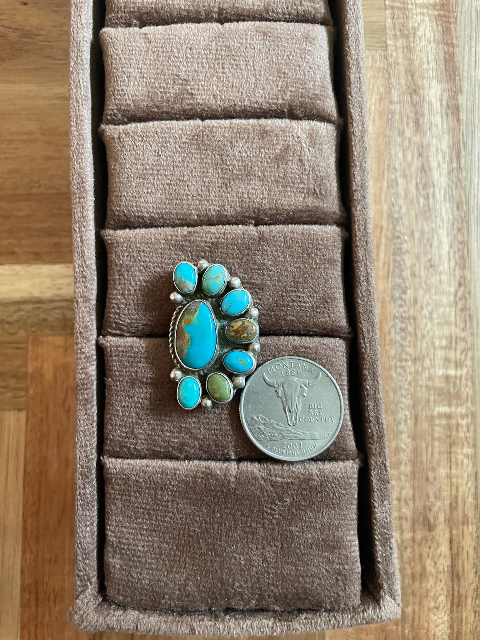 8 Stone Half Moon Turquoise Ring Adjustable