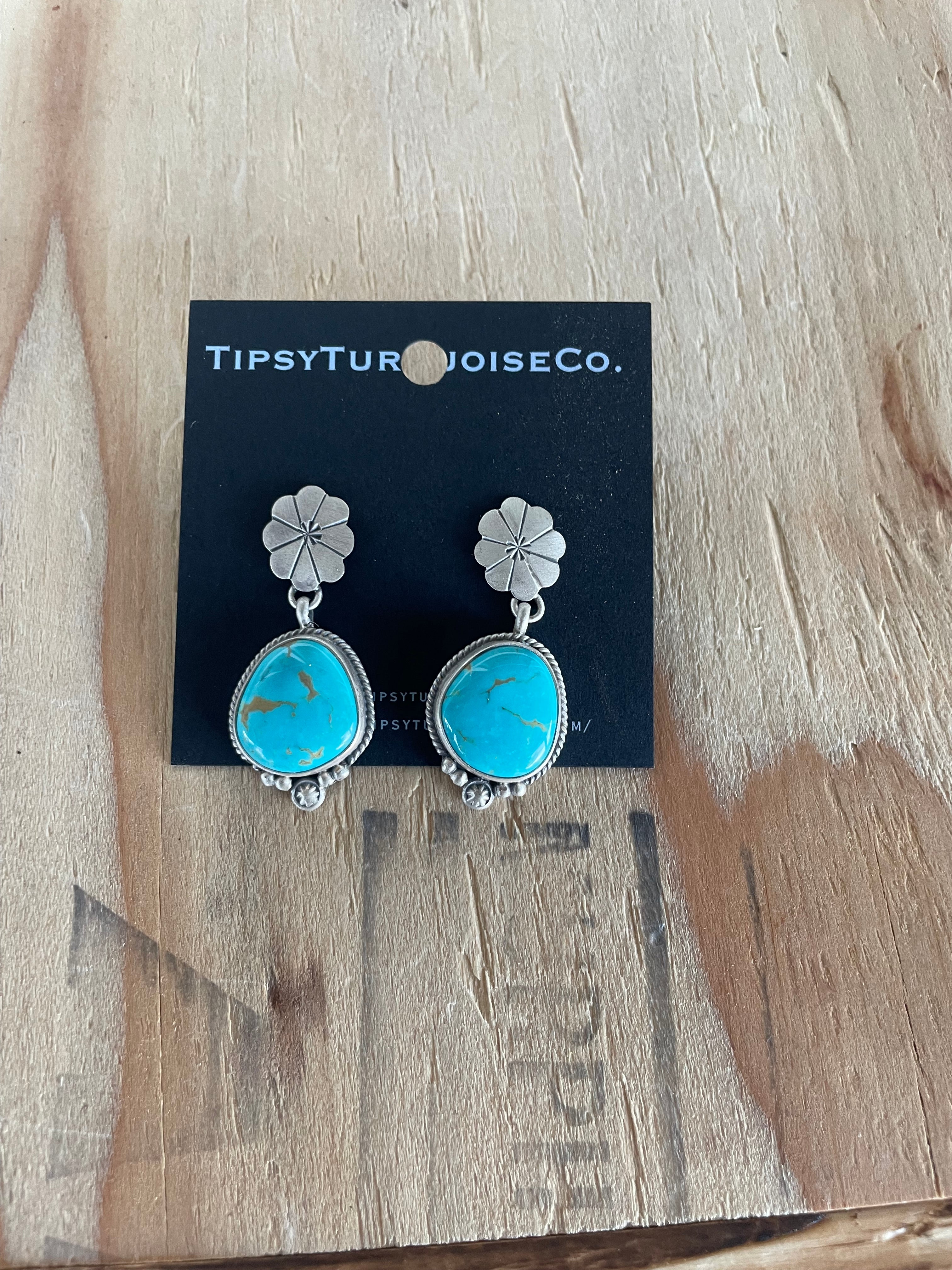 Flower and Turquoise Drop Earrings