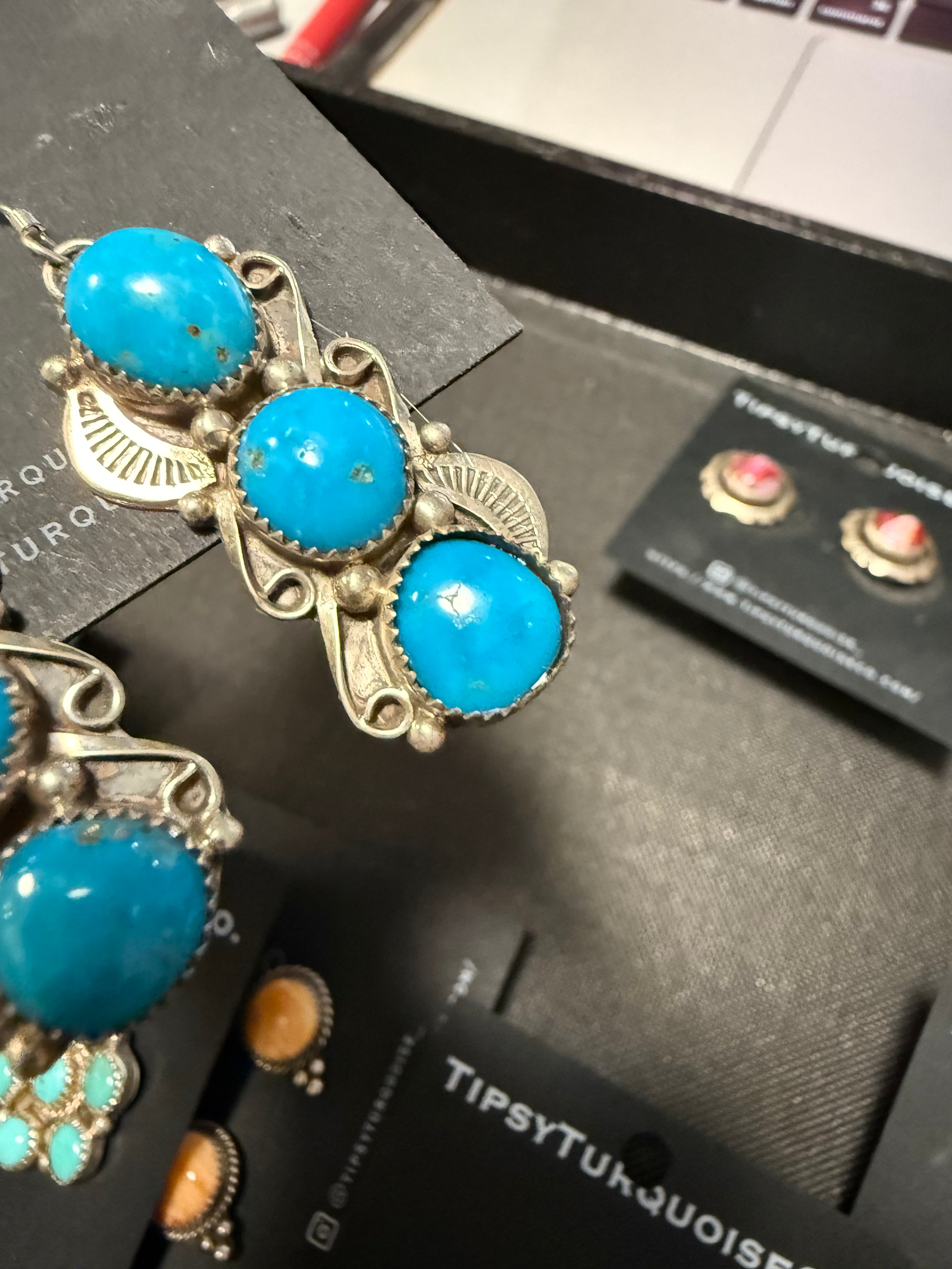 3 Stone Turquoise Drops Earrings
