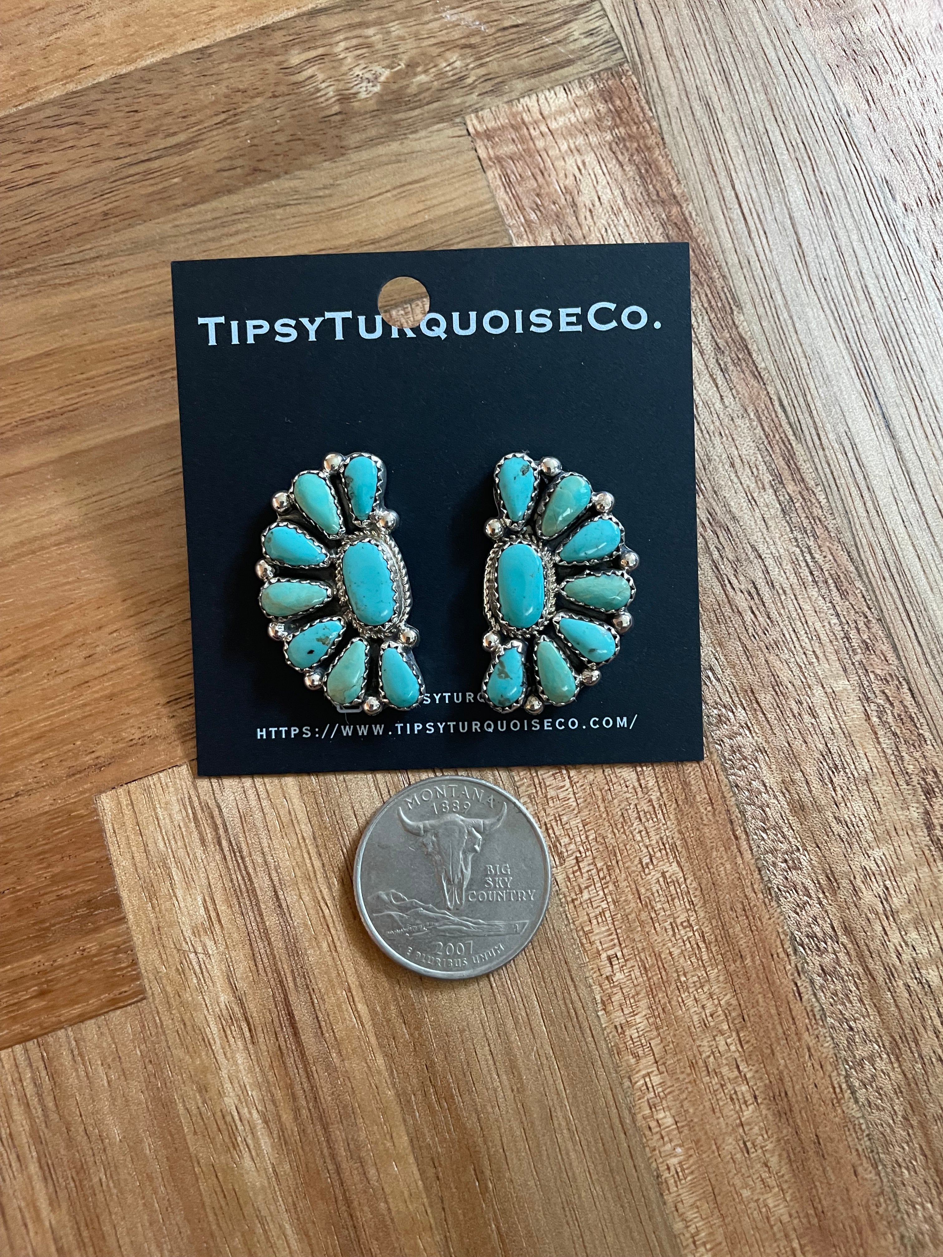 Turquoise Cluster Half Earrings