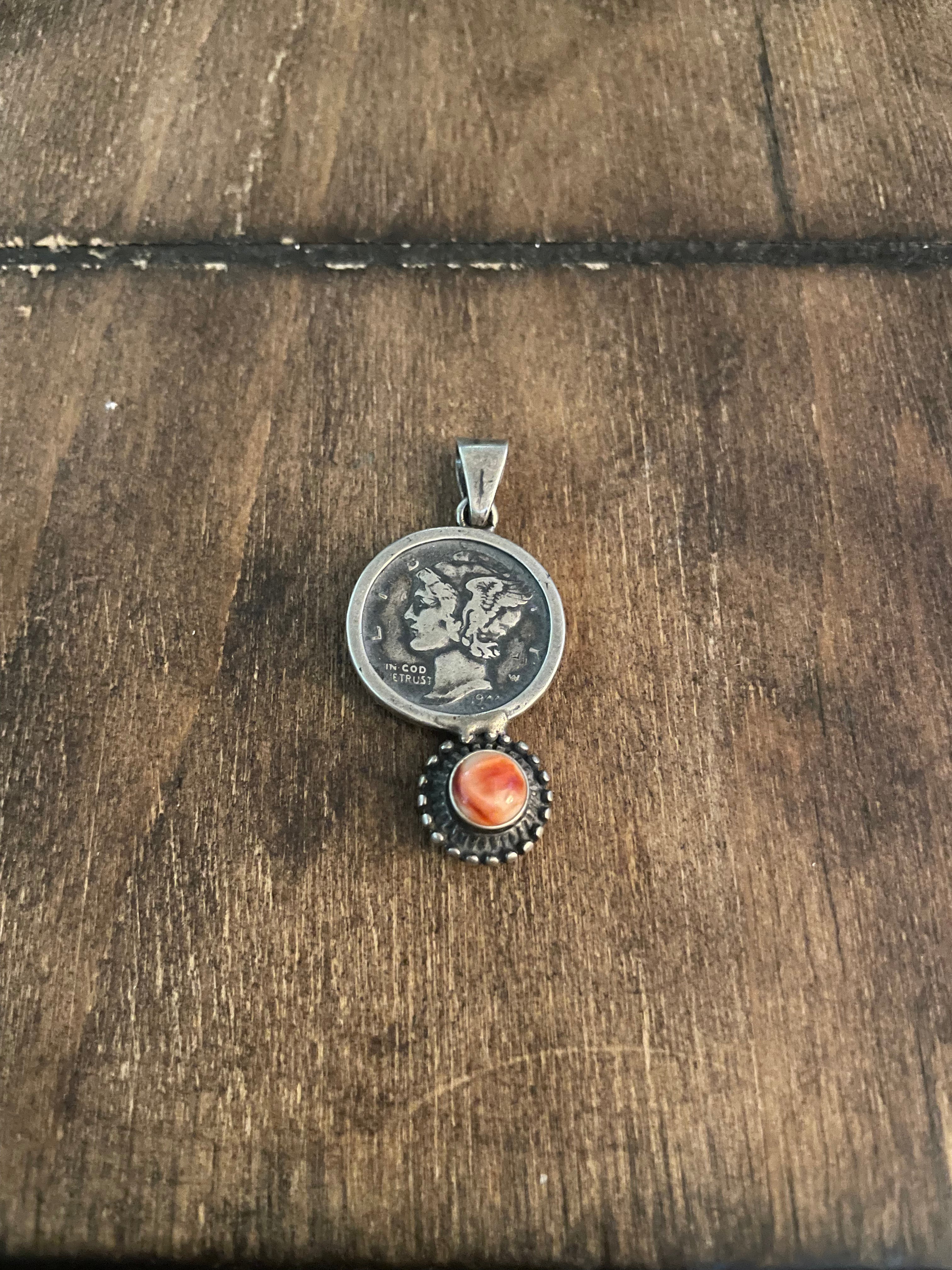 Mercury Dime w/ Orange Spiny Pendant