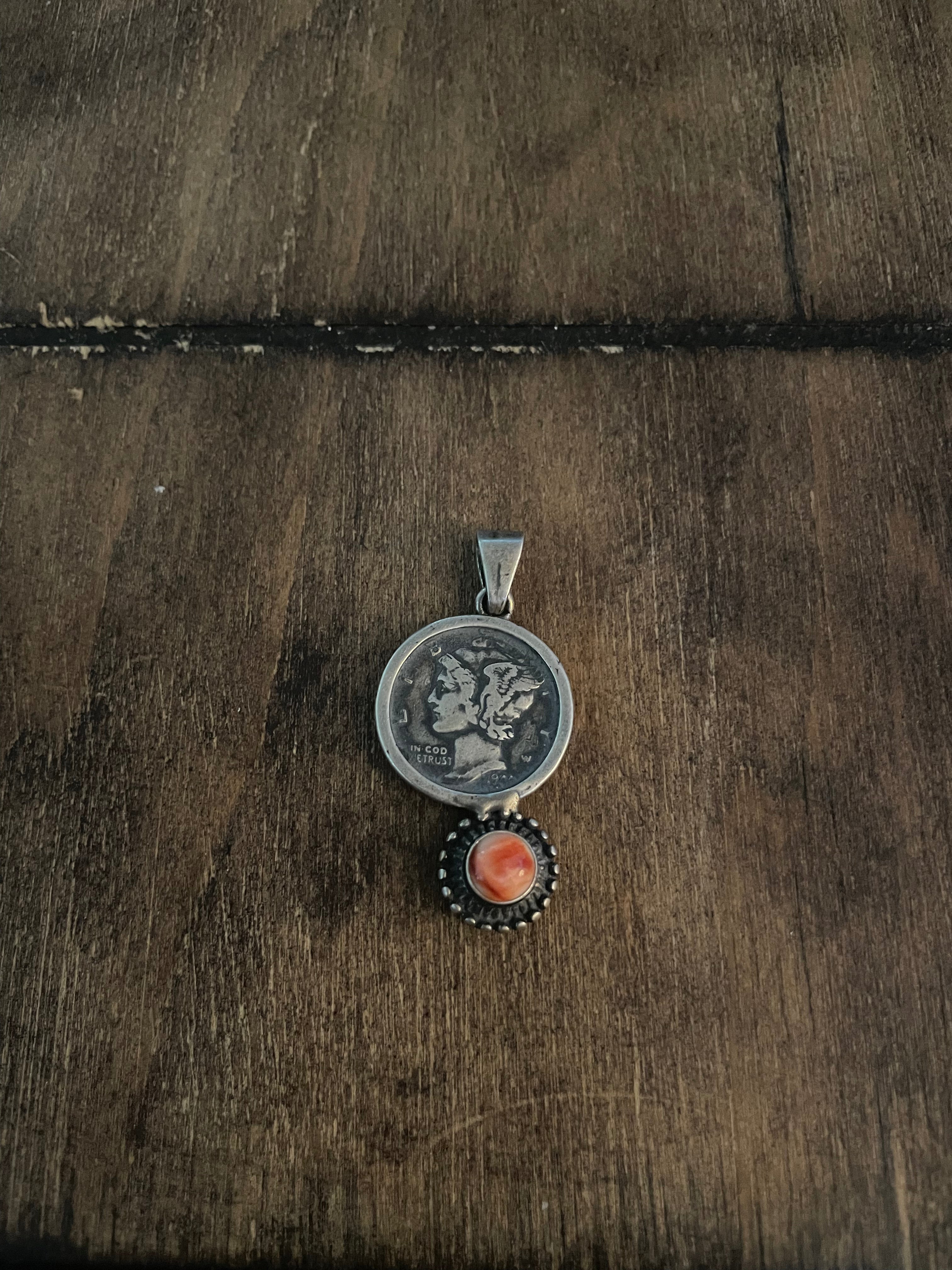 Mercury Dime w/ Orange Spiny Pendant