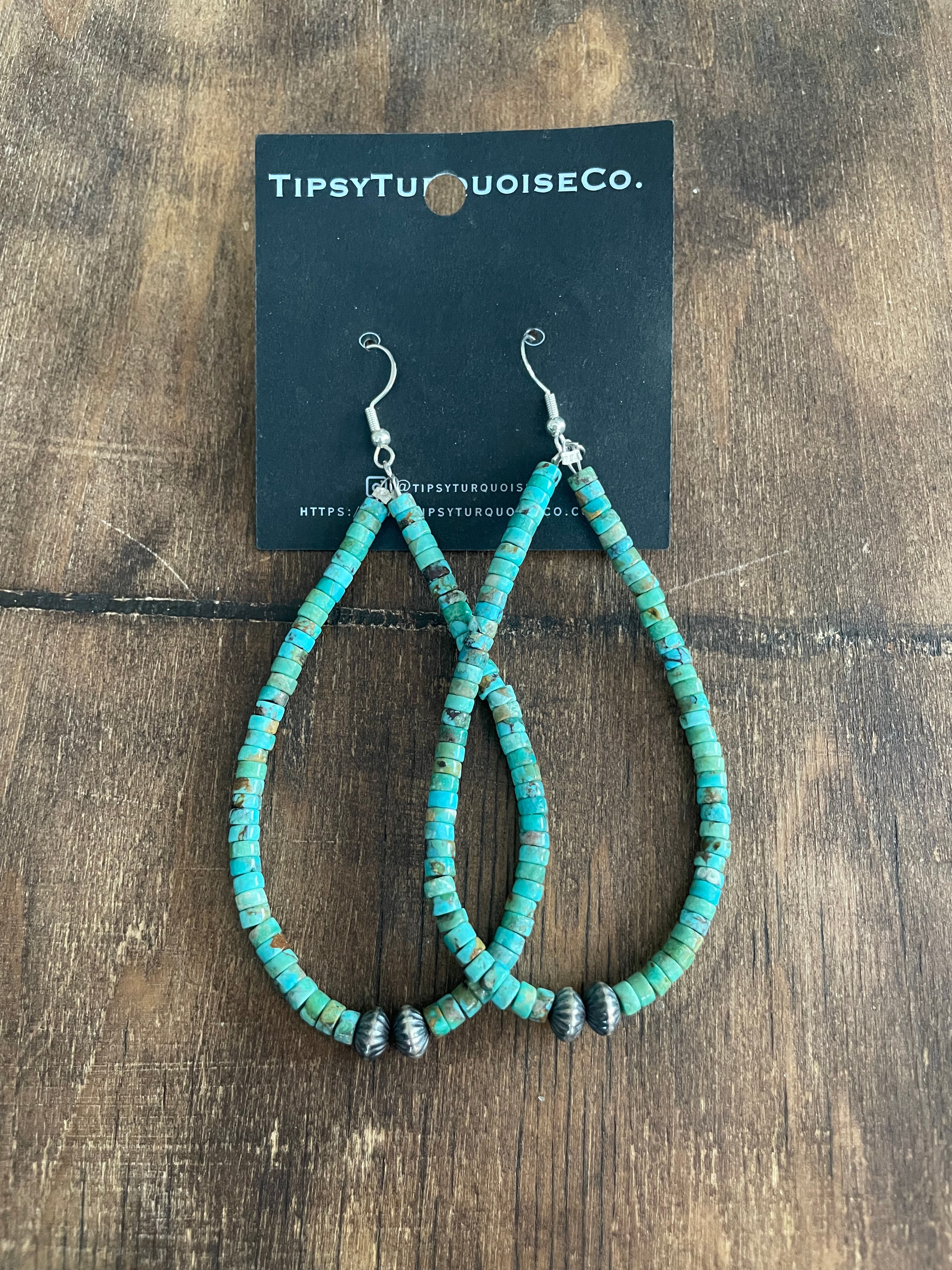 Turquoise Teardrop Earrings with Decorative Navajos