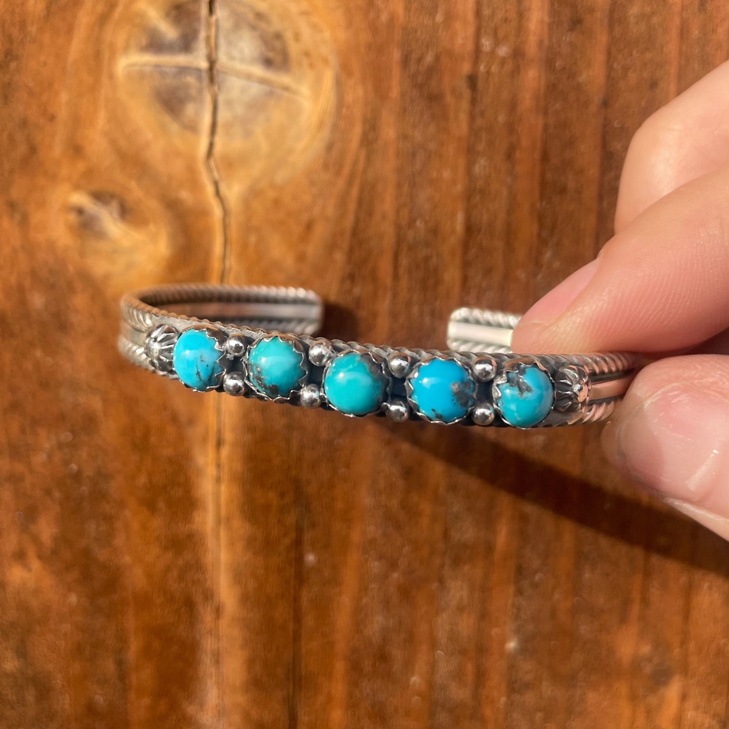 5 Stone Turquoise Cuff w/ Rope Design