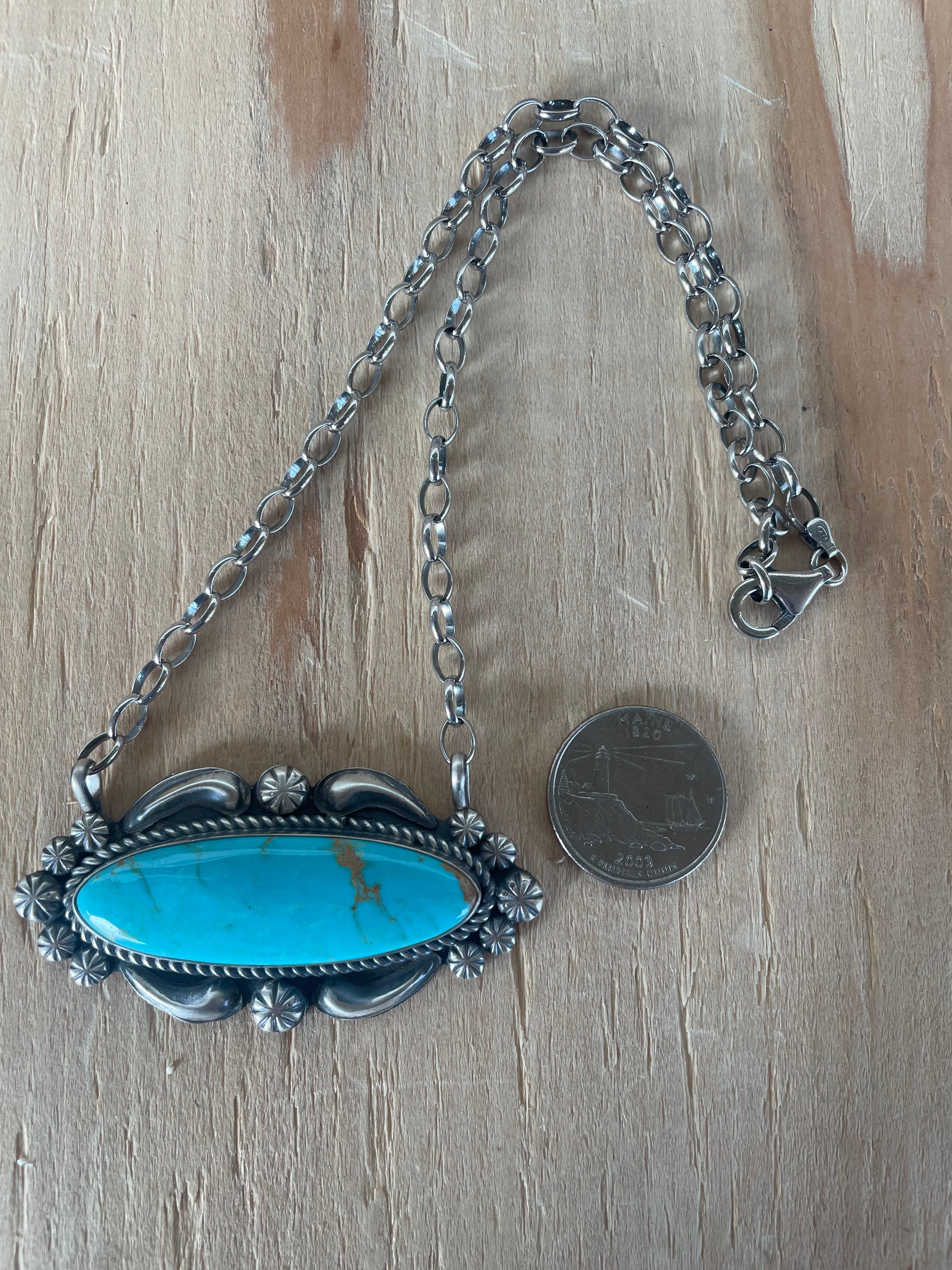 Large Kingman Turquoise Oval Necklace