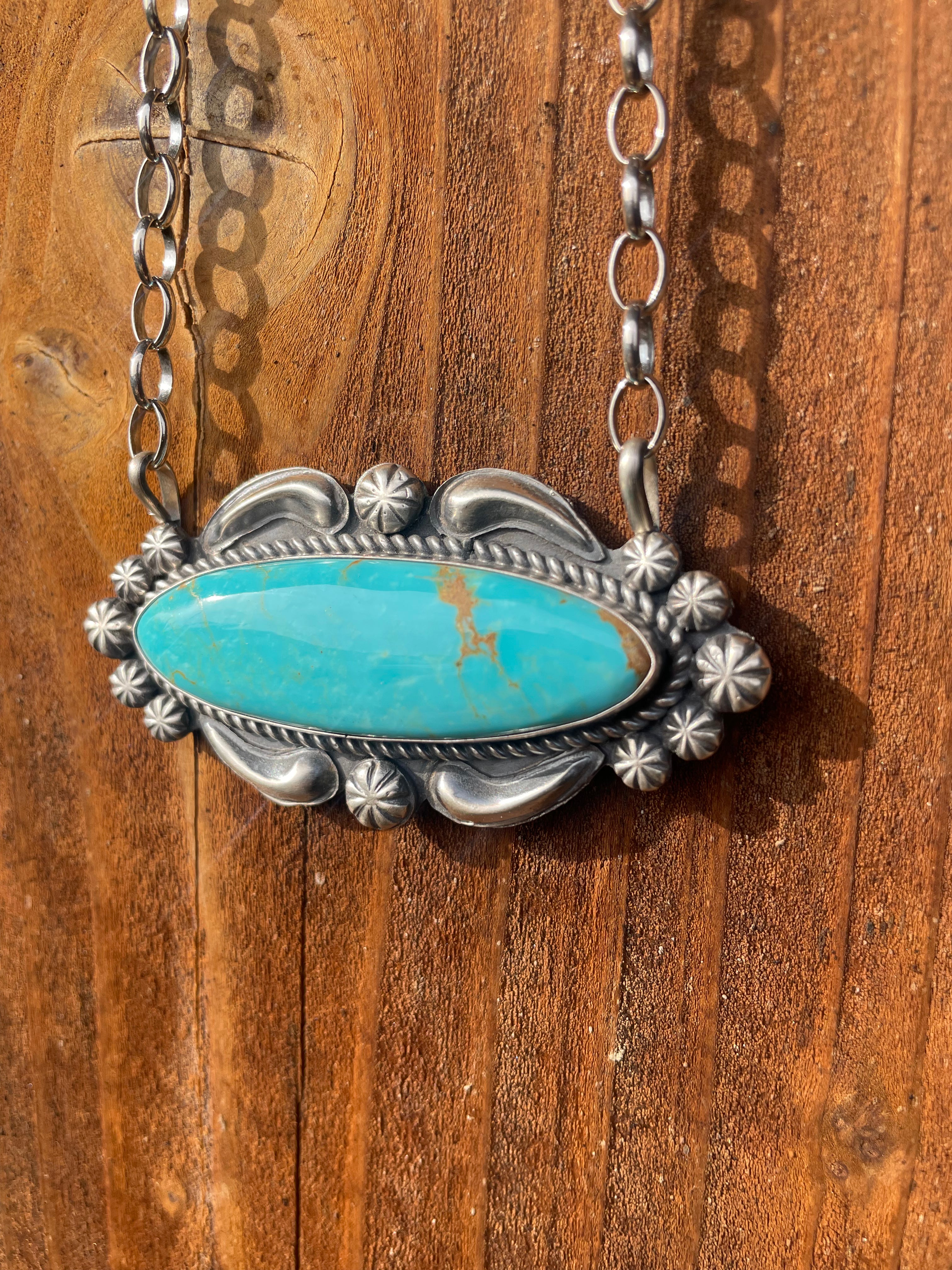 Large Kingman Turquoise Oval Necklace