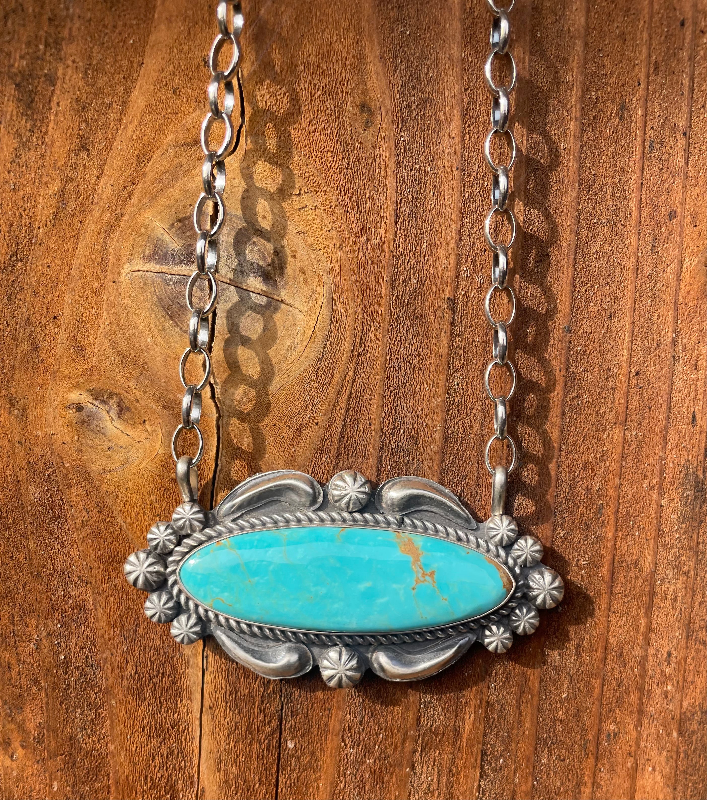 Large Kingman Turquoise Oval Necklace