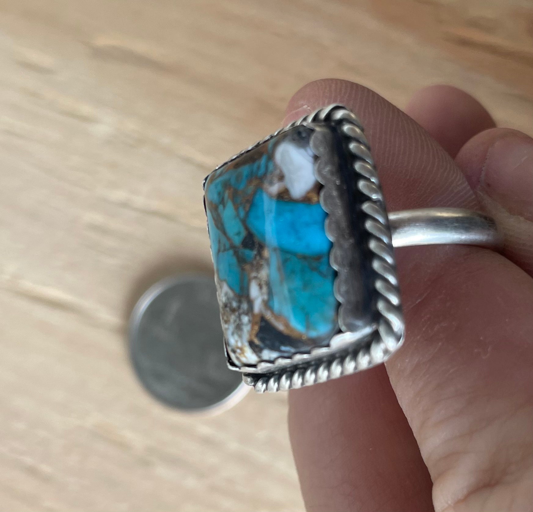 Turquoise Mojave Square Ring w/ Rope Design