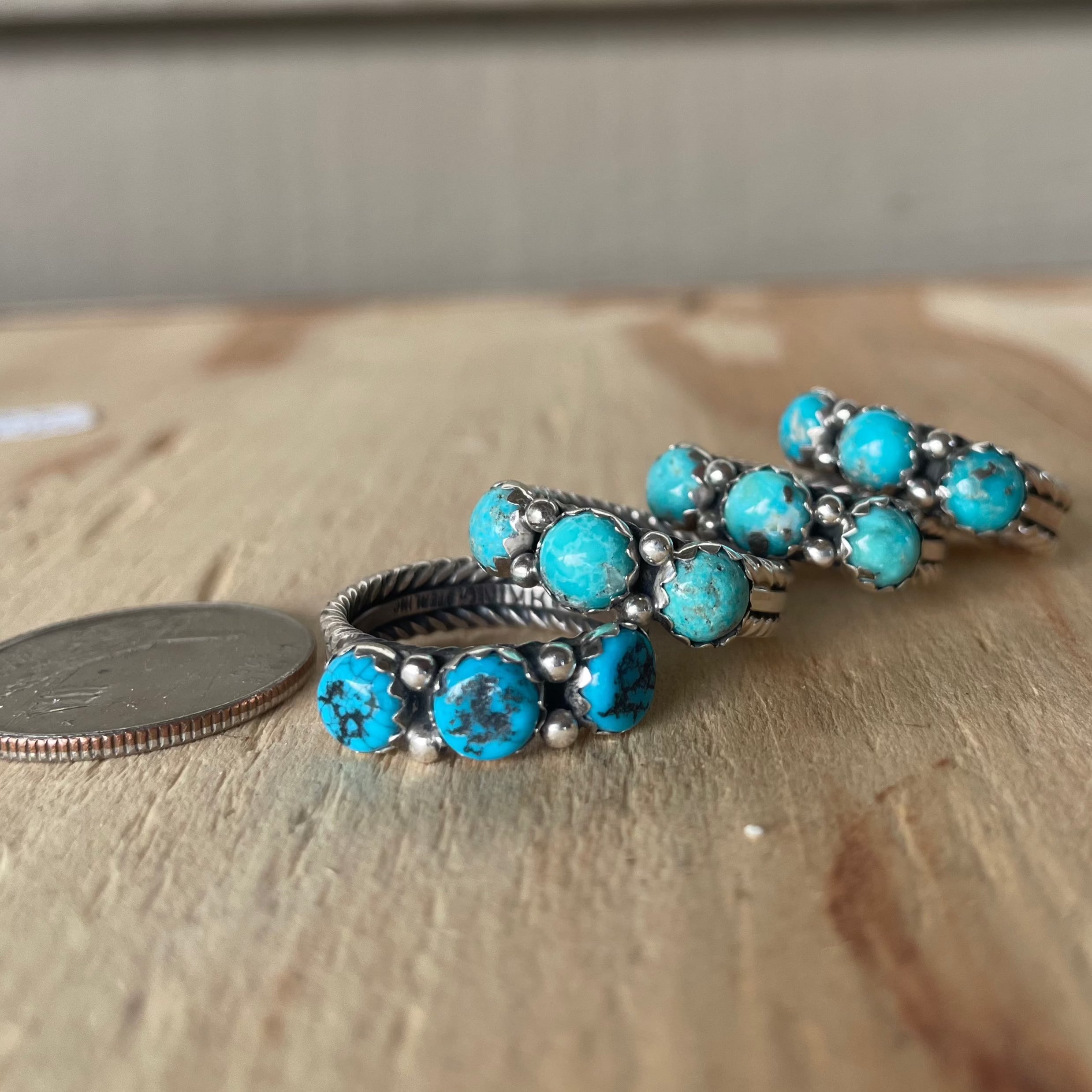 3 Stone Turquoise Ring w/ Rope Design