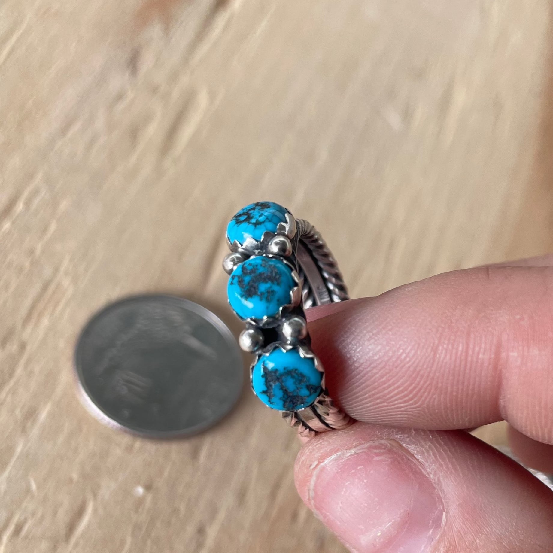 3 Stone Turquoise Ring w/ Rope Design